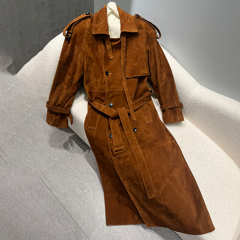 NIGO SAINT LAURENT Women's Autumn And Winter Retro Lapel Double-breasted Lacing Solid Color Long Loose Coat Jacket Ngvp #nigo9472