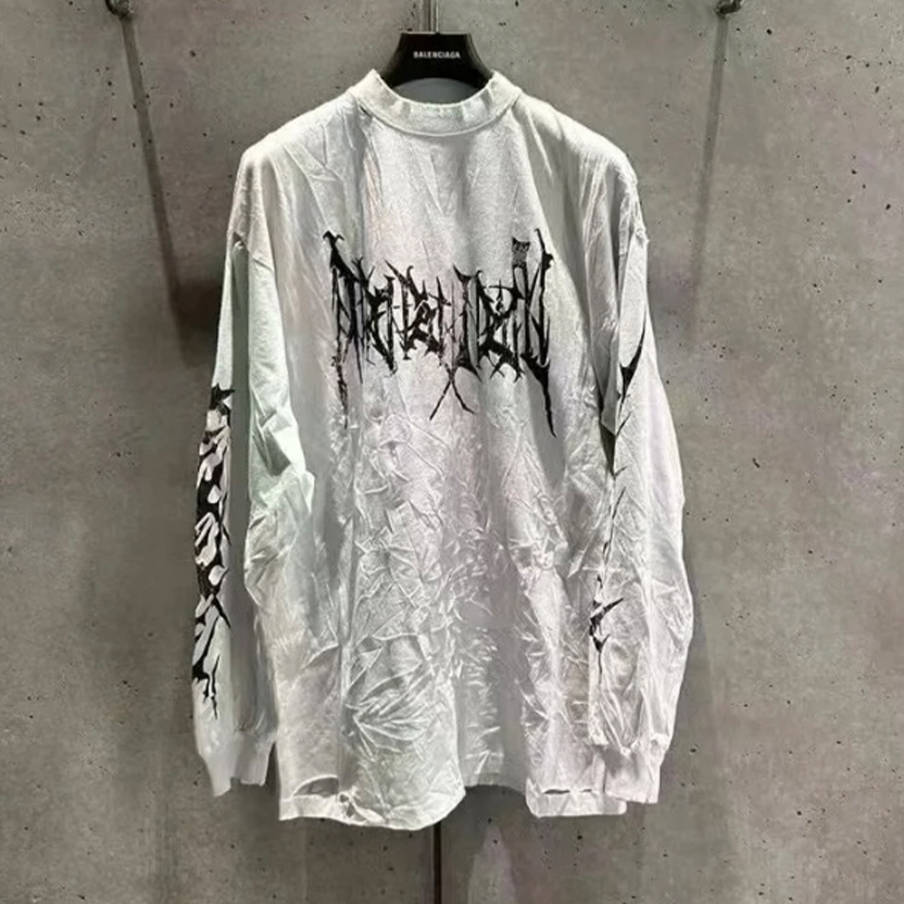 NIGO Balenciaga Men's Spring And Autumn Washed High Street Casual Pattern Printed White Loose Cotton Long Sleeve T-Shirt Ngvp #nigo9473