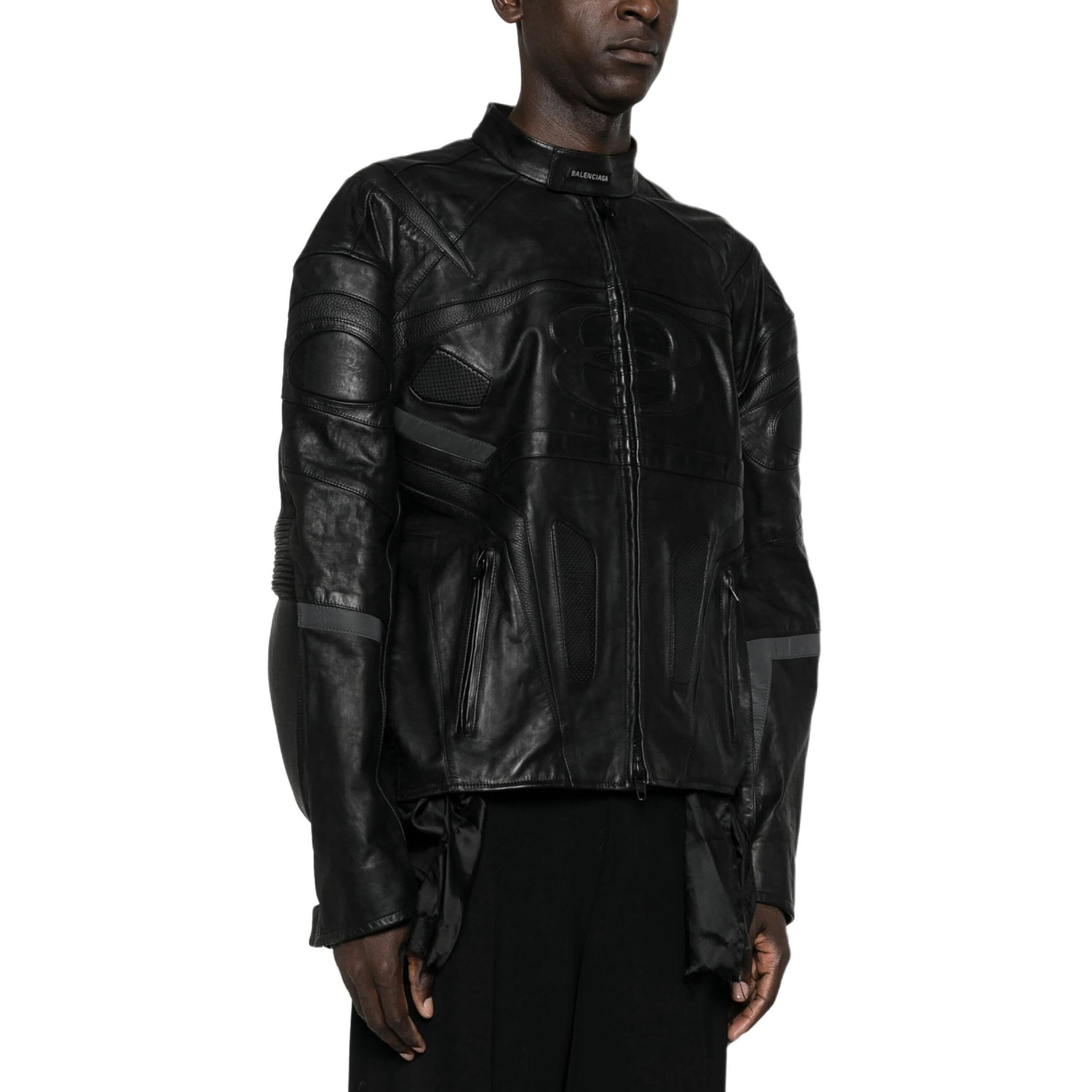 NIGO Balenciaga Men's Fall And Winter Black Round Neck Zipper Closure Regular Fit Long Sleeve Leather Jacket #nigo73673