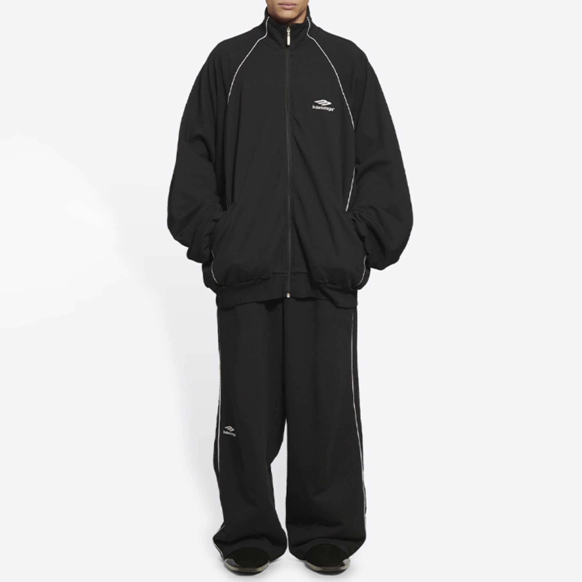 NIGO Balenciaga Men's Spring and Autumn Black Logo Printed Standing Collar Zipper Sports Jacket Loose Midriff Casual Pants Suit Set #nigo73687