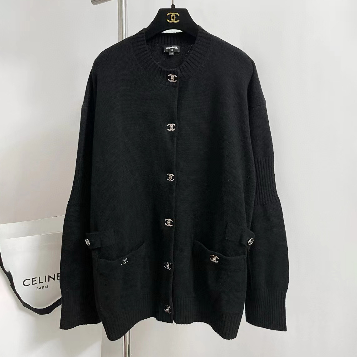 NIGO Chanel Women's Fall And Winter Black Single Breasted Round Neck Long-sleeved Knit Cardigan Jacket #nigo73677