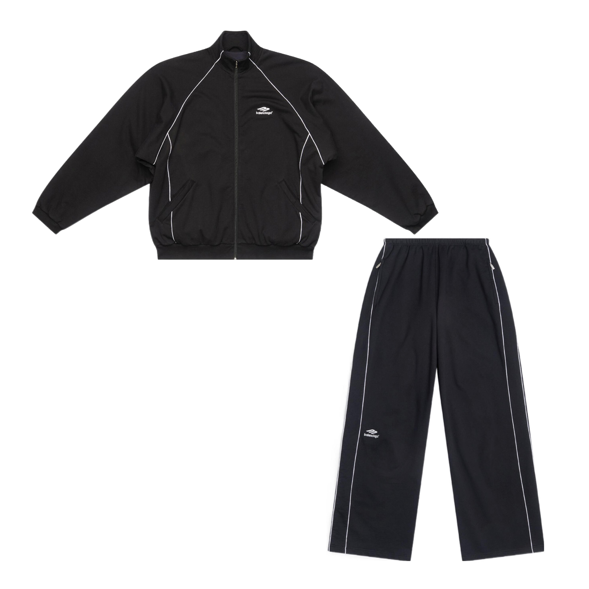 NIGO Balenciaga Men's Spring and Autumn Black Logo Printed Standing Collar Zipper Sports Jacket Loose Midriff Casual Pants Suit Set #nigo73687