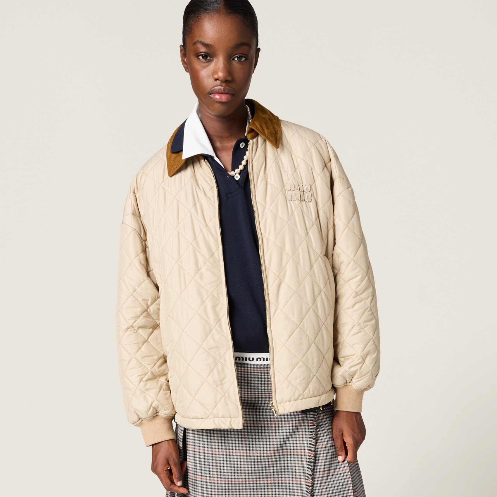 NIGO MiuMiu Women's Fall and Winter Embroidery Letter Logo Lapel Zipper Long Sleeve Jacket #nigo73681