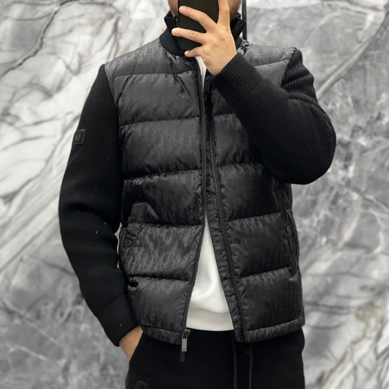 NIGO Dior Men's Autumn and Winter Solid Color Wool Knit Fabric Letter Printed Zipper Puffer Down Jacket #nigo73674