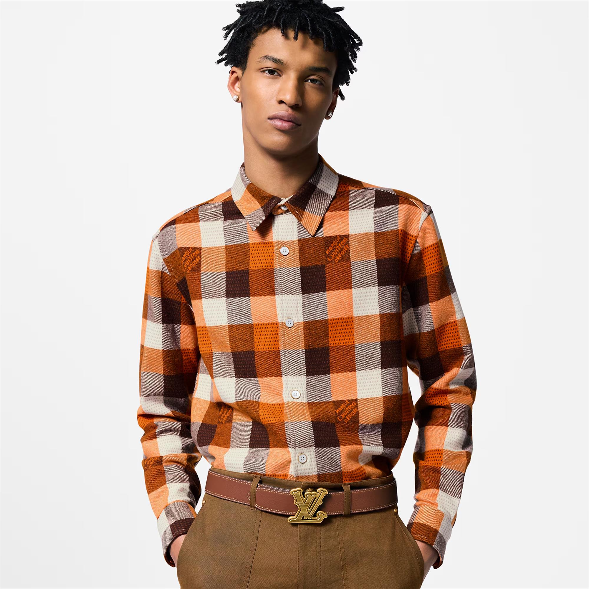 NIGO Louis Vuitton Men's Spring And Fall Plaid Wool Jacquard Single Breasted Long Sleeved Shirt #nigo73686