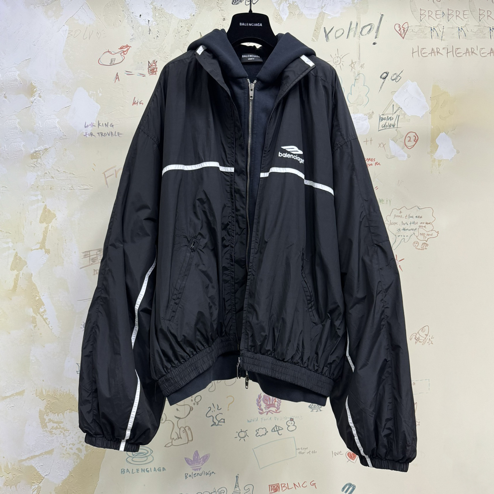 NIGO Balenciaga Men's Spring and Fall Black Logo Pattern Zipper Loose Fit Long Sleeve Jacket #nigo73675