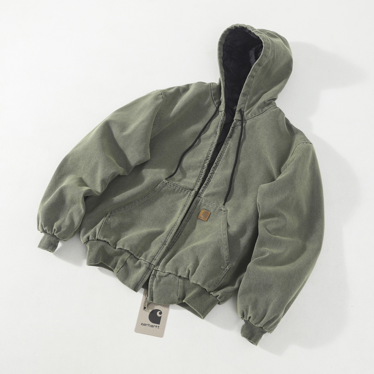 NIGO Carhartt WIP Men's Spring and Autumn Solid Color Washed Canvas Fabric Hooded Zipper Long Sleeve Cotton Jacket #nigo73691