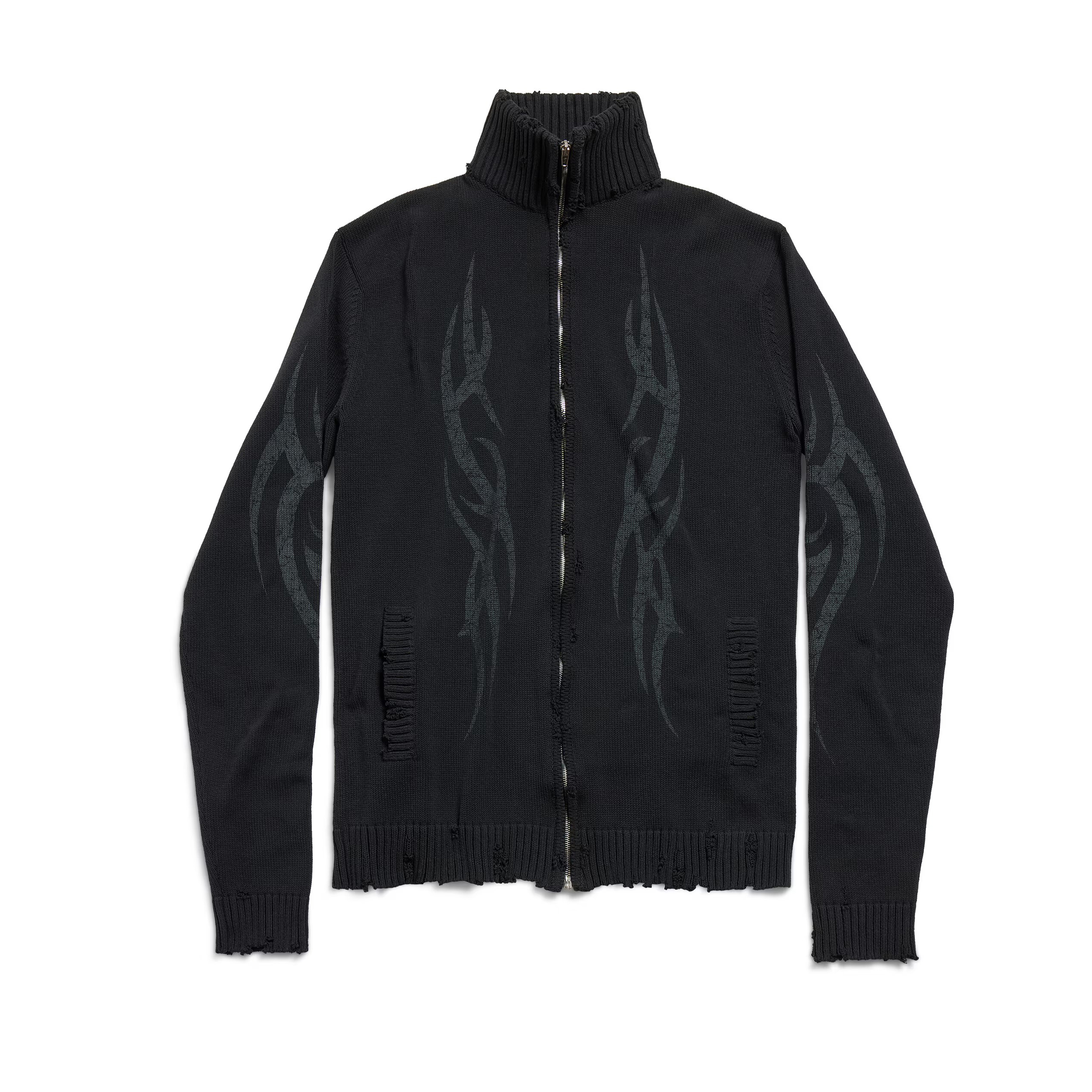 NIGO Balenciaga Men's Spring And Autumn Y2K Old High Neck Zipper Pattern Printed Black Long Sleeve Loose Knit Cardigan Jacket Ngvp #nigo9479