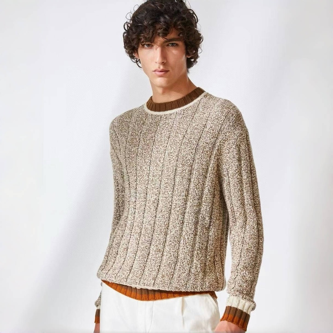 NIGO Loro Piana Men's Spring & Autumn Fashion Stripe Color Blocking Long Sleeve Knit Sweater Fit Cashmere Crew Neck Sweater Ngvp #nigo9475