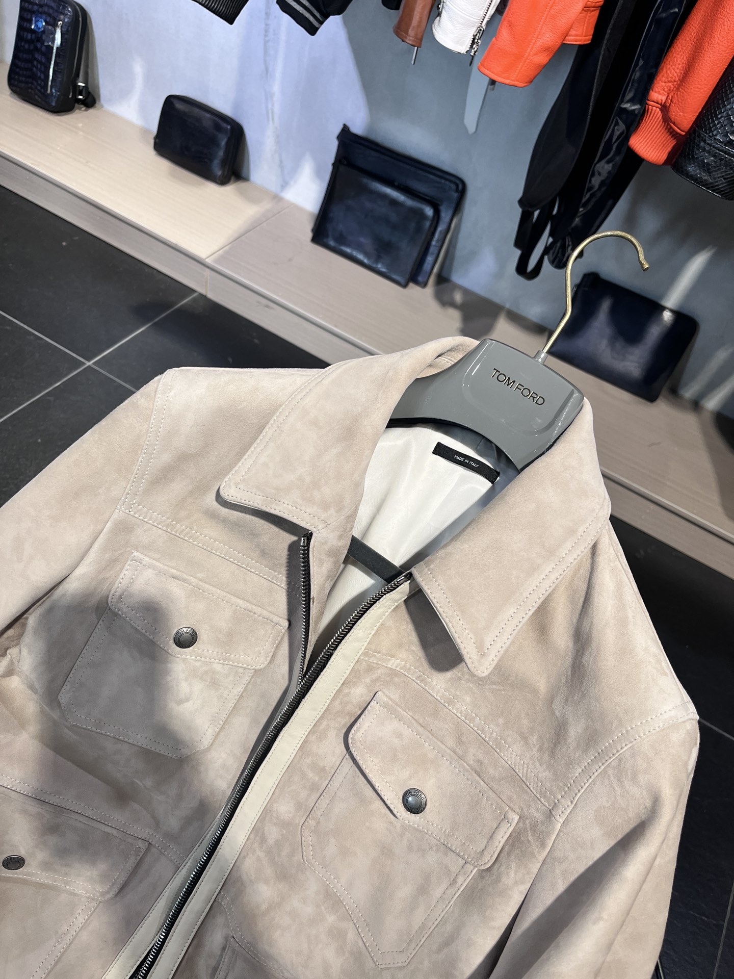 Nigo Tom Ford Men Men's Autumn and Winter Cashmere Leather Solid Color Zipper Long Sleeve Jacket #nigo73699