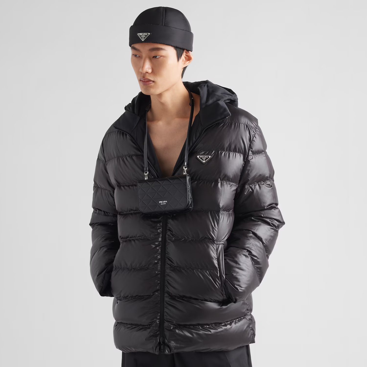 NIGO Prada Men's Fall And Winter Black Nylon Reversible Zipper PufferDown Long Sleeve Jacket #nigo73712