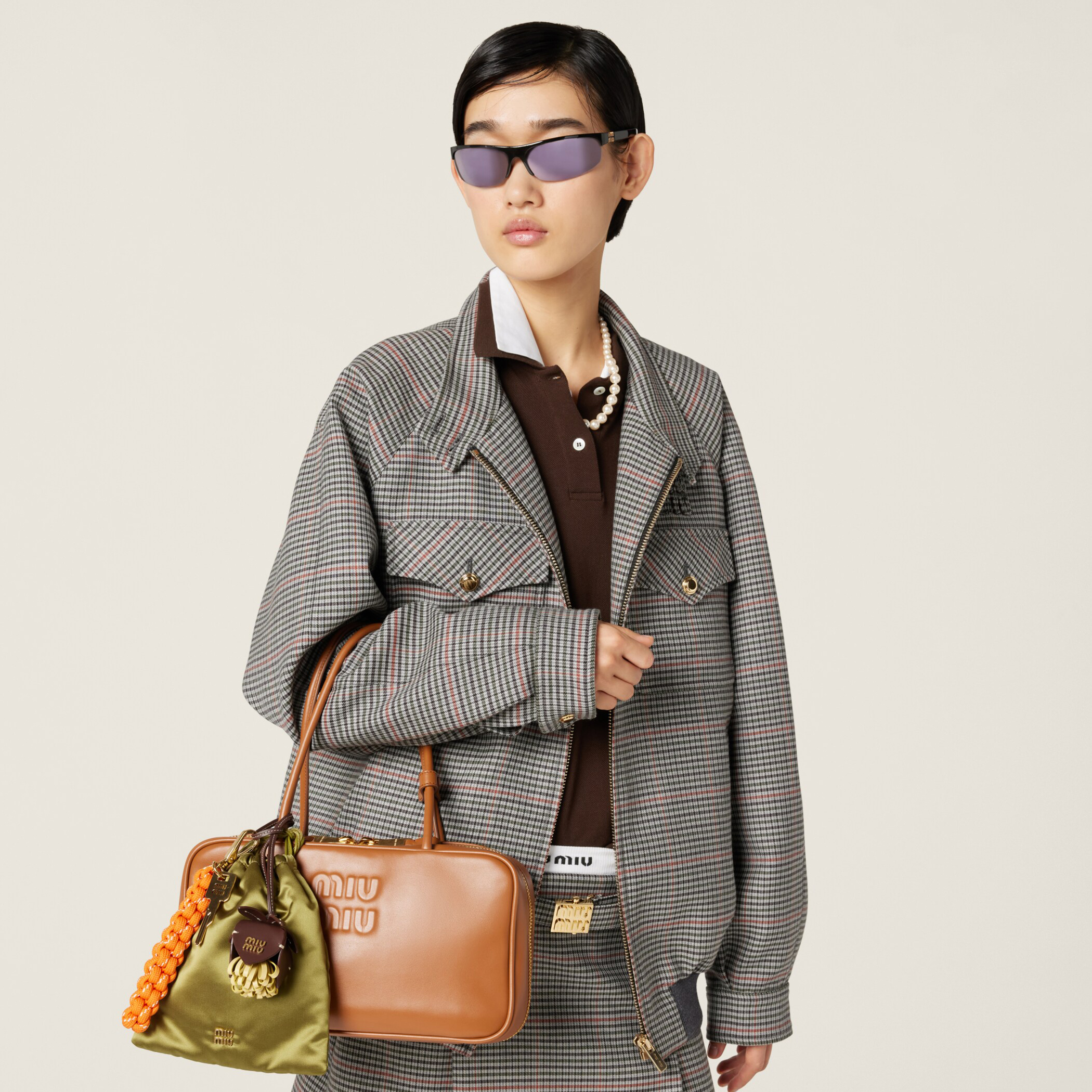 NIGO MiuMiu Women's Spring and Autumn Gray Checkered Lapel Zipper Long Sleeve Jacket #nigo73723