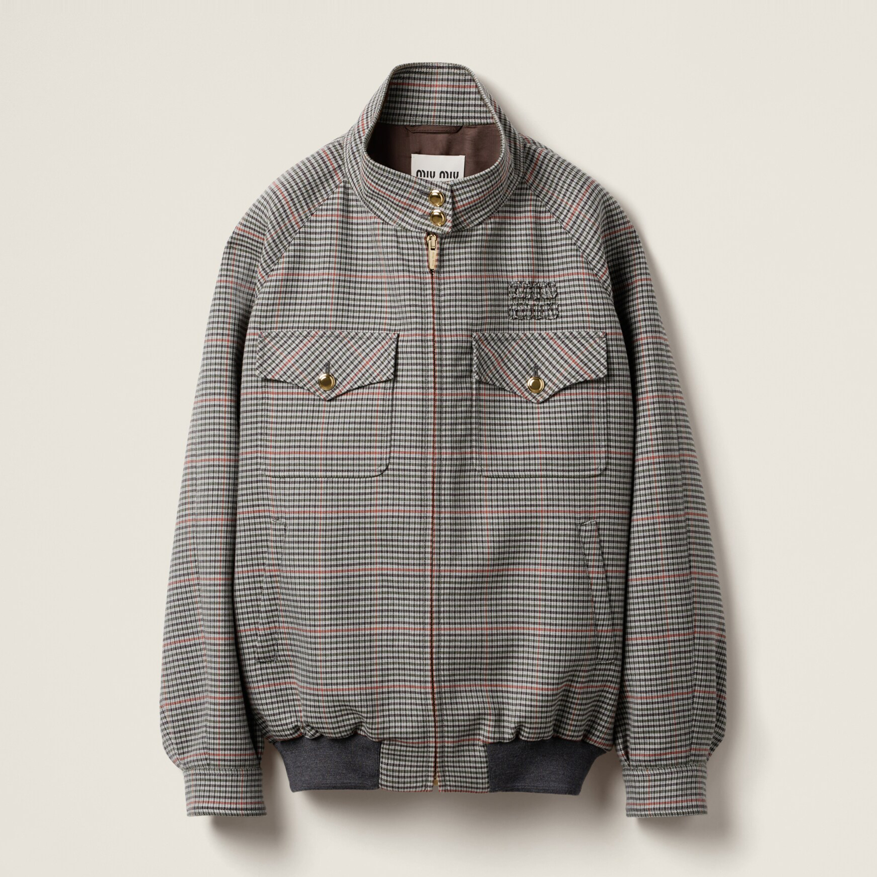 NIGO MiuMiu Women's Spring and Autumn Gray Checkered Lapel Zipper Long Sleeve Jacket #nigo73723