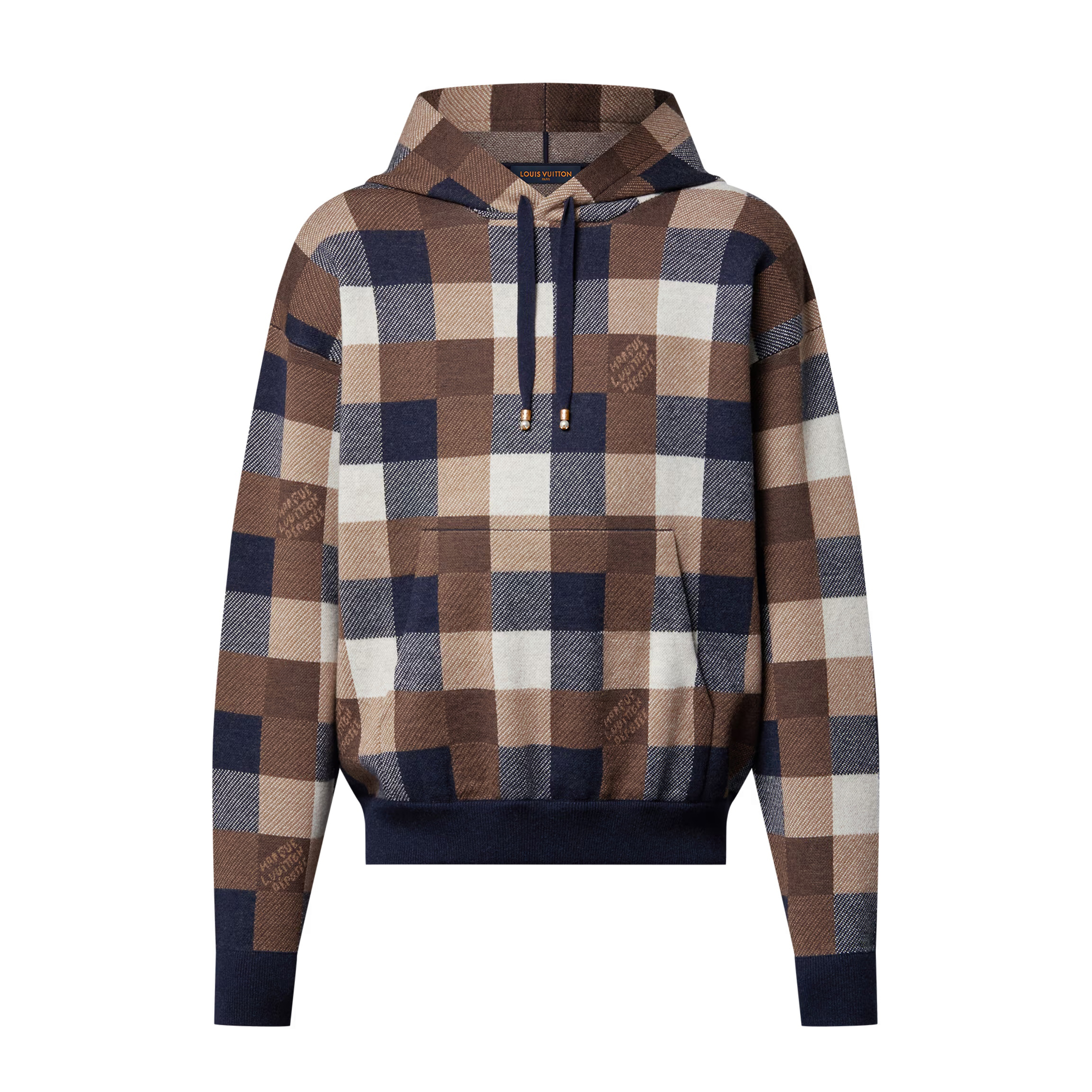 NIGO Louis Vuitton Men's Spring and Autumn Brown Plaid Letter Logo Printed Hooded Long Sleeve Sweatshirt #nigo73739