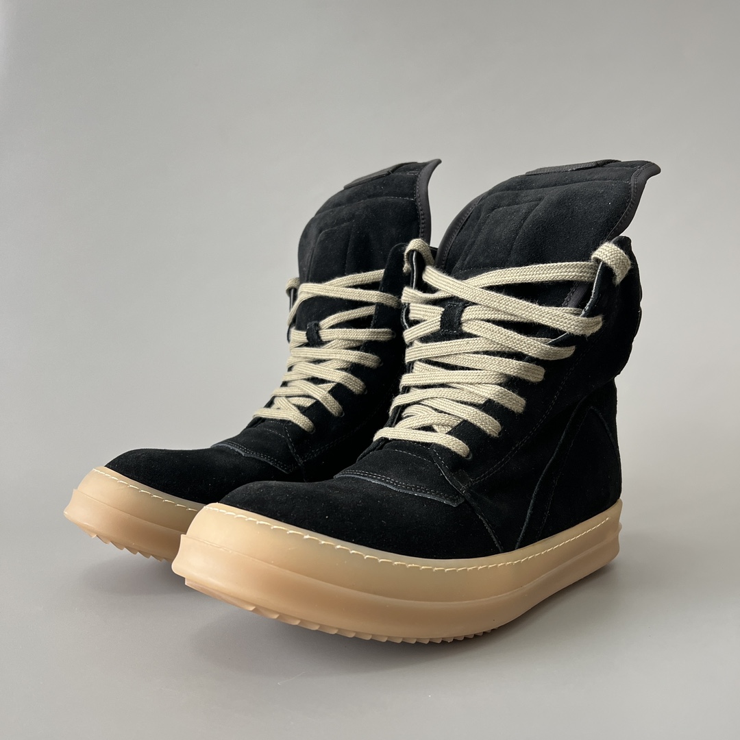 NIGO Rick Owens Women's Solid Color Autumn And Winter Leather Thigh High Boots Casual Shoes Lace Up Round Head Short Boots #nigo73734