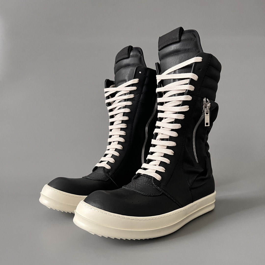 NIGO Rick Owens Classic Solid Color Leather High Top Lace Up White Toe Men's Women's Casual Fashion Hundred Couple Shoes #nigo73732