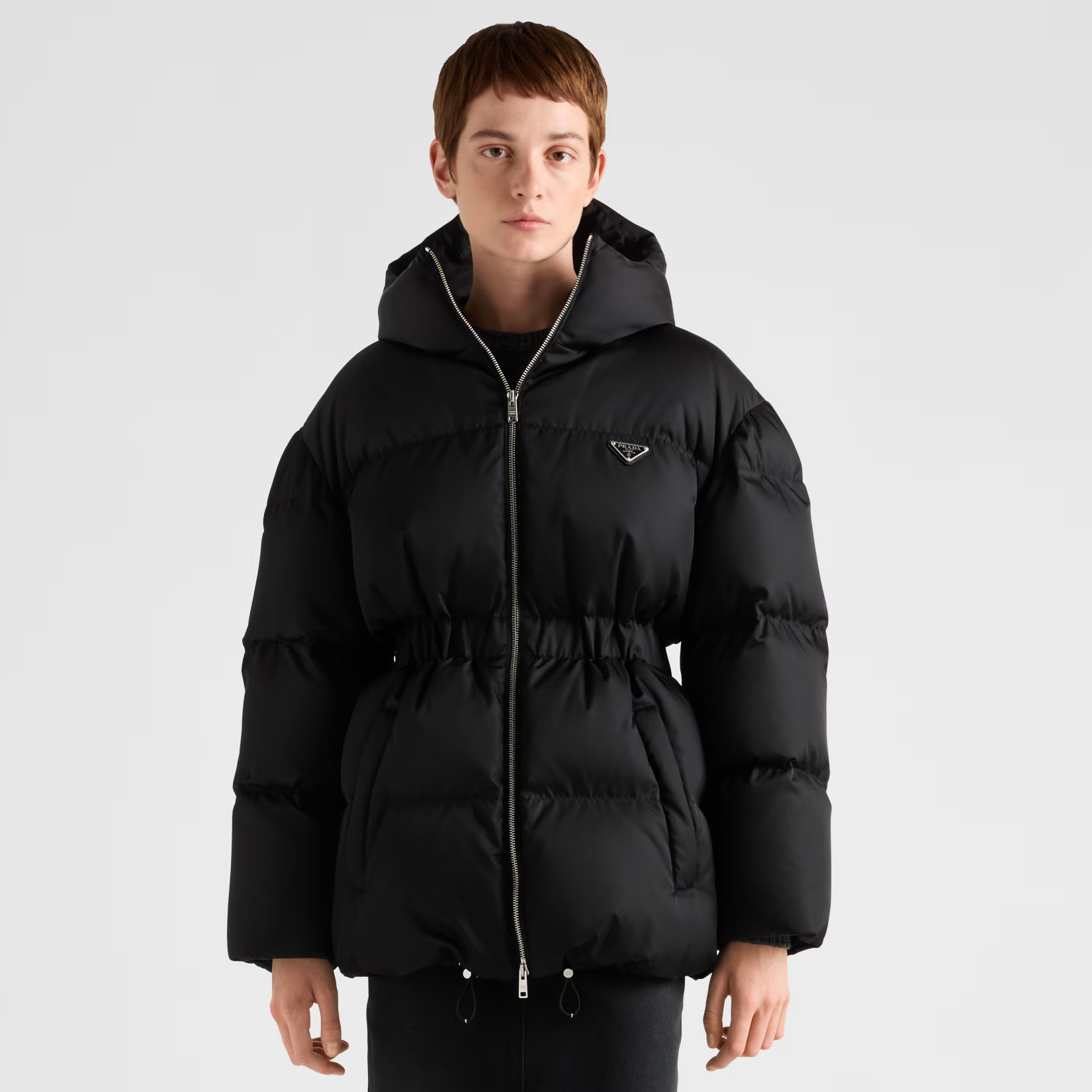 NIGO Prada Women's Autumn and Winter Solid Color Logo Metal Label Hooded Zipper Long Sleeve Puffer Down Jacket #nigo73753