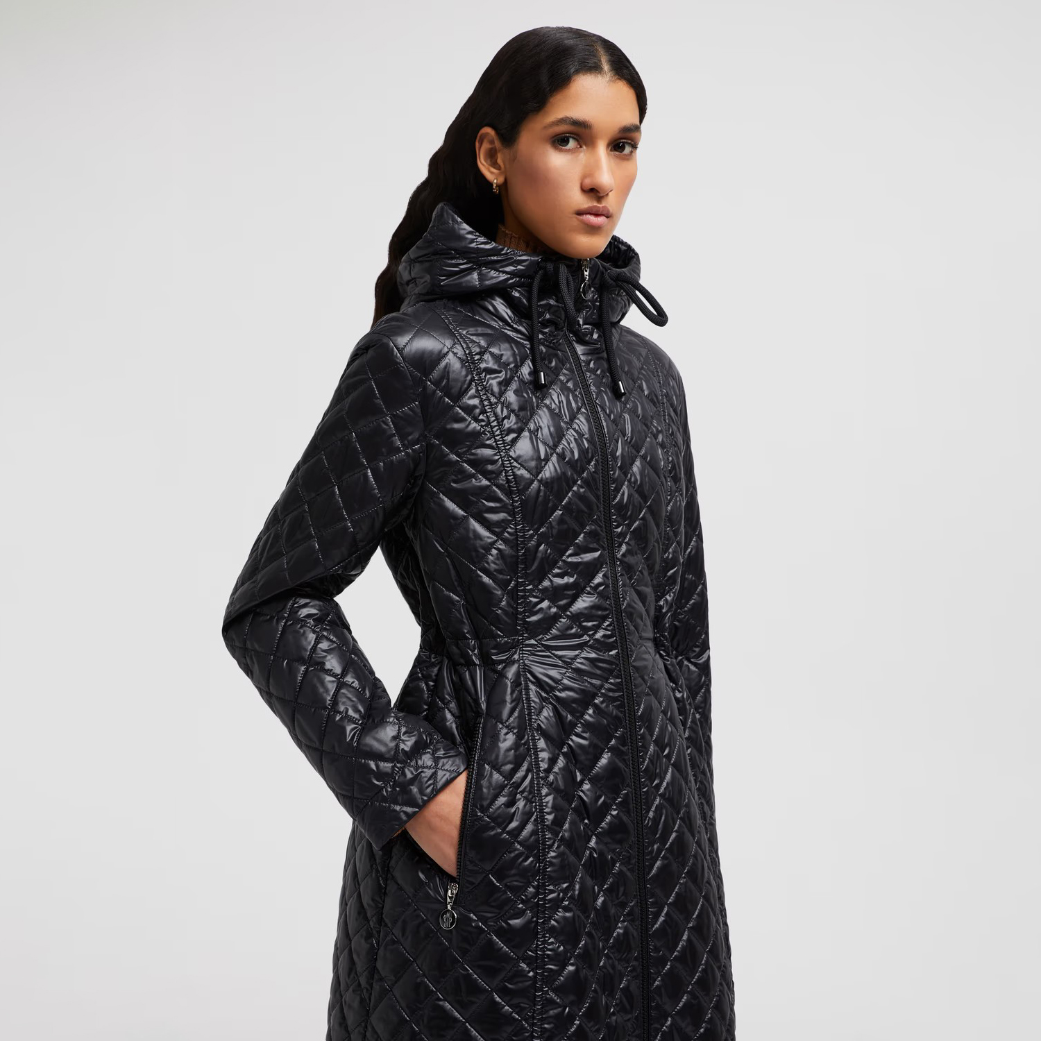 NIGO Moncler Women's Autumn and Winter Solid Color Hooded Diamond Quilted Double Pockets Mid-Length Zipper Long Sleeve Puffer Down Jacket #nigo73747