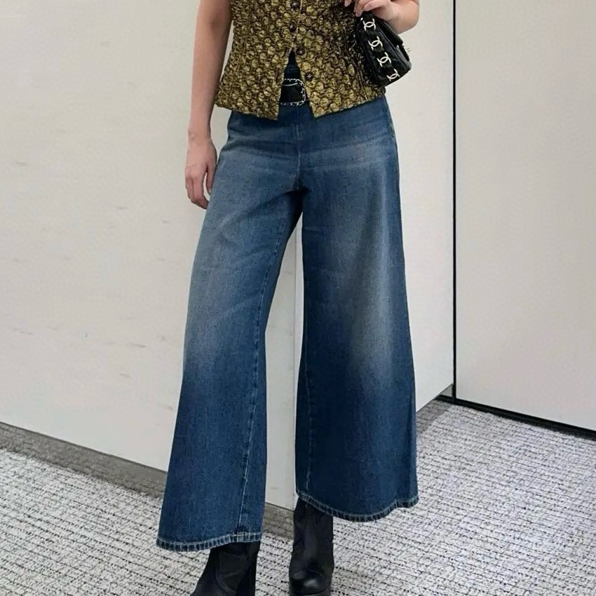 NIGO Chanel Women's Fall And Winter Blue Mid Waisted Denim Wide Legged Pants #nigo73756