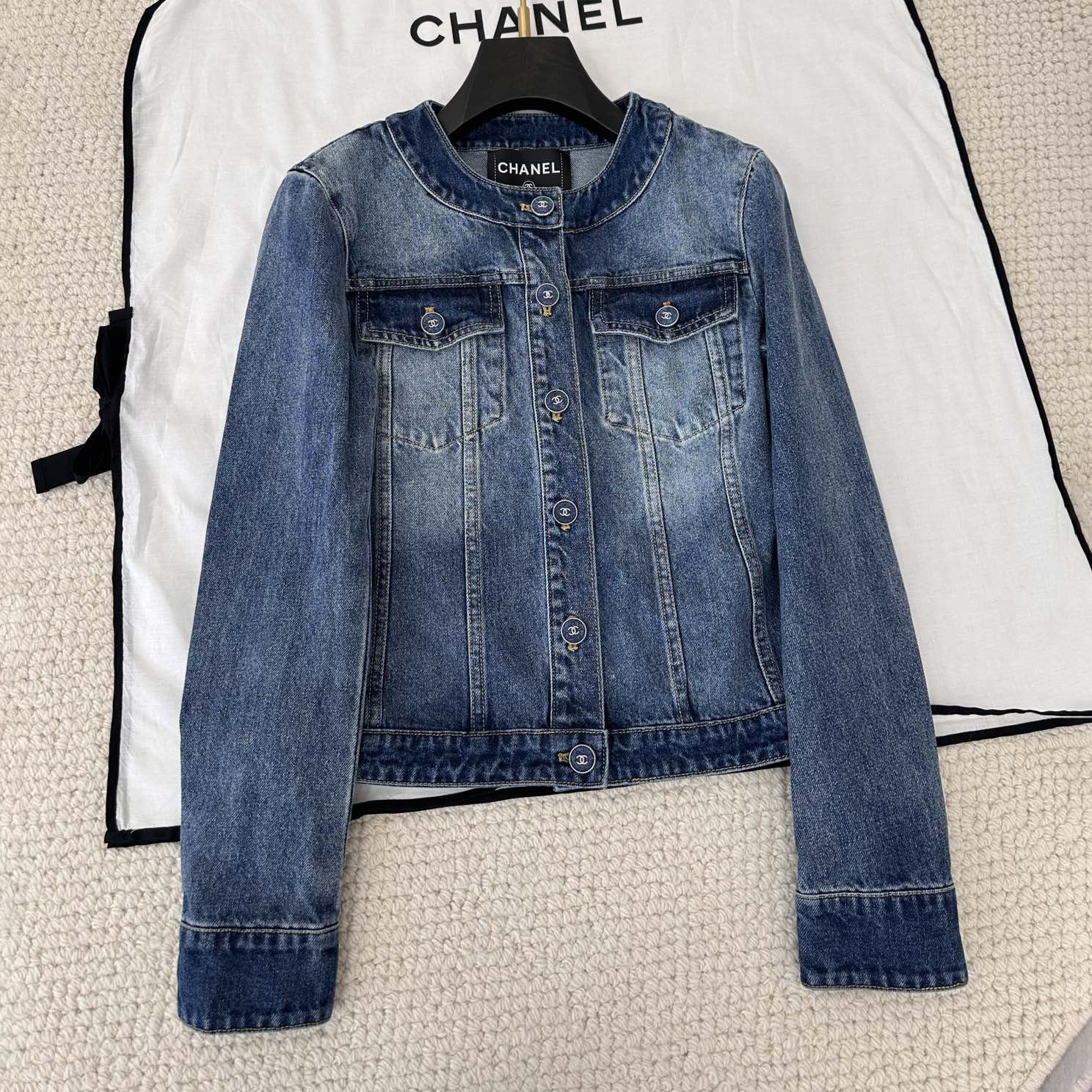 NIGO Chanel Women's Fall And Winter Blue Single Breasted Round Neck Long Sleeve Denim Jacket #nigo73755