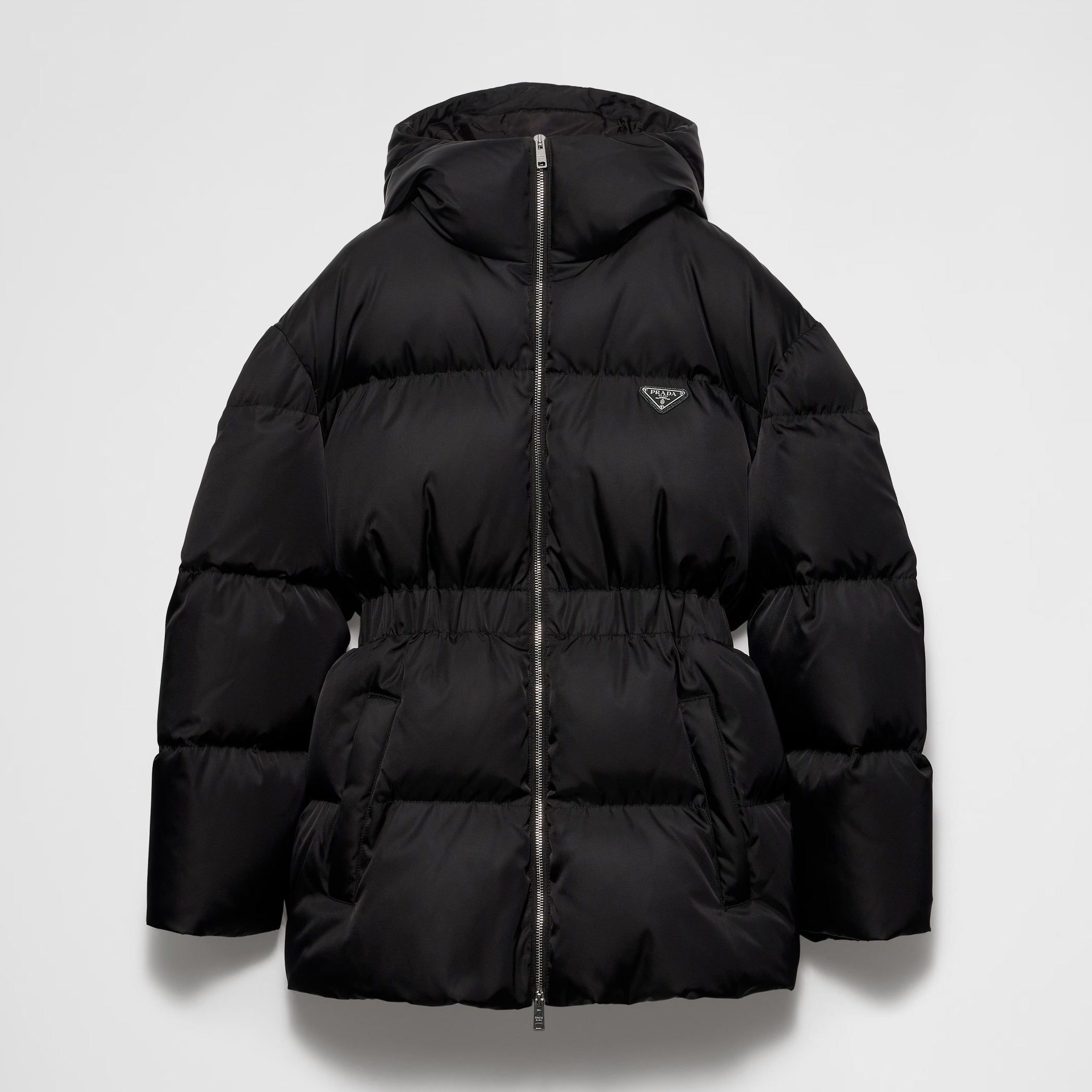 NIGO Prada Women's Autumn and Winter Solid Color Logo Metal Label Hooded Zipper Long Sleeve Puffer Down Jacket #nigo73753