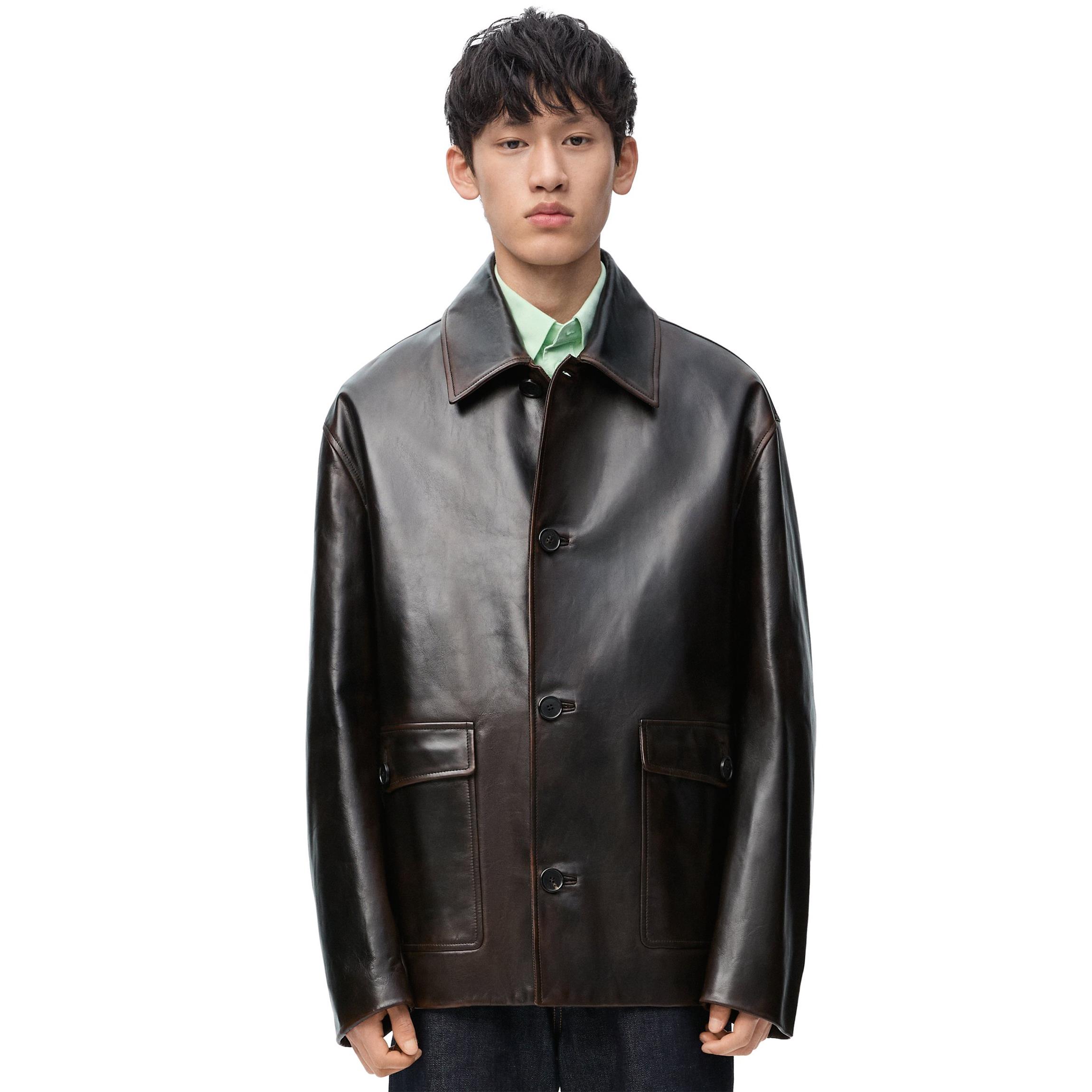 NIGO Loewe ﻿Women's Autumn and Winter Solid Color Lapel Single Breasted Loose Long Sleeve Leather Jacket #nigo73765