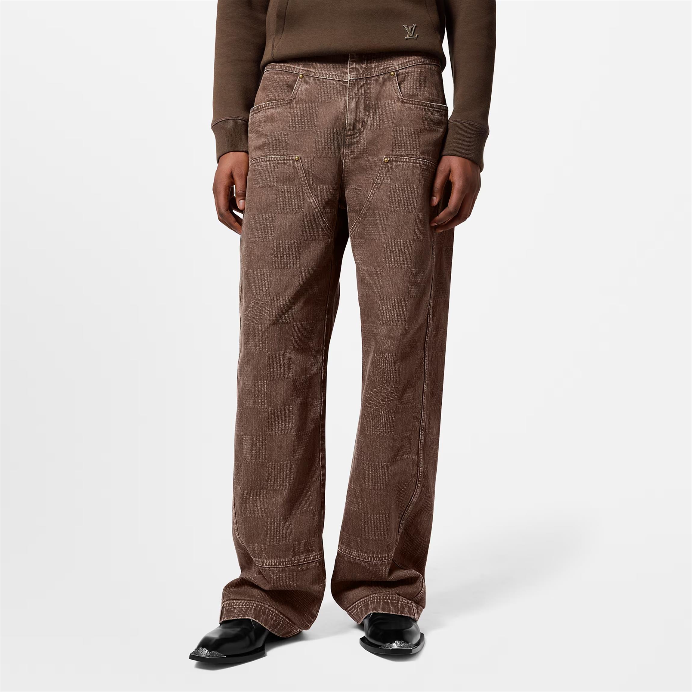 NIGO Louis Vuitton Men's Spring Autumn Brown Washed Effect Zipper Closure Straight Leg Jeans Pants #nigo73762