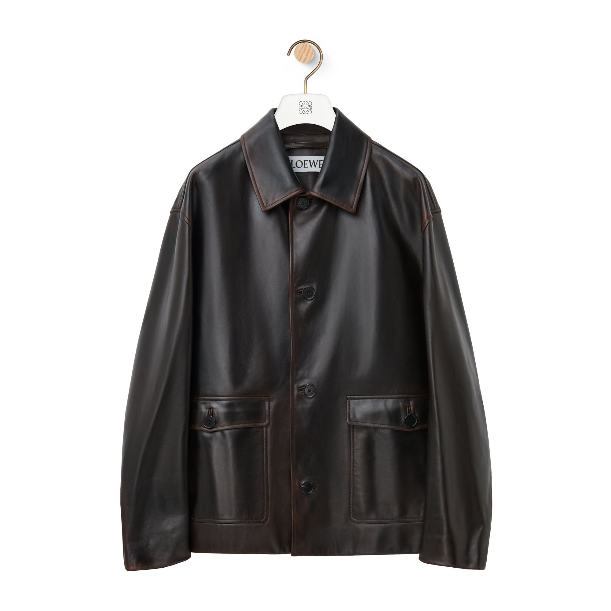 NIGO Loewe ﻿Women's Autumn and Winter Solid Color Lapel Single Breasted Loose Long Sleeve Leather Jacket #nigo73765