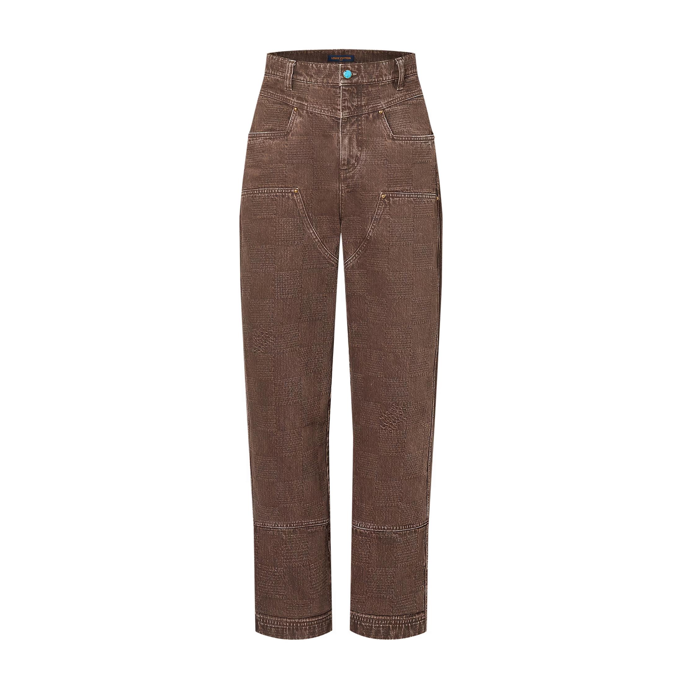 NIGO Louis Vuitton Men's Spring Autumn Brown Washed Effect Zipper Closure Straight Leg Jeans Pants #nigo73762