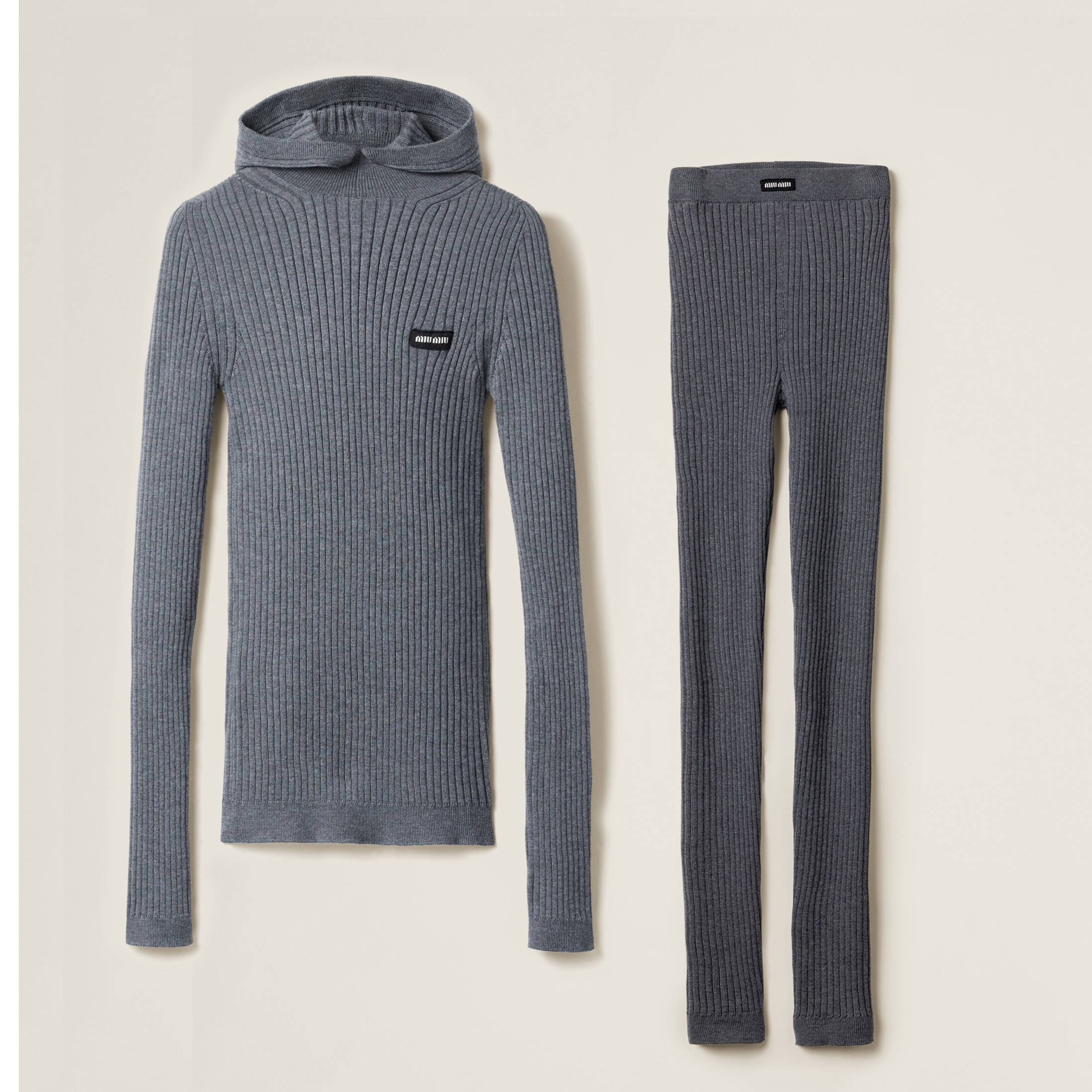 NIGO MiuMiu Women's Spring and Autumn Solid Color Wool High Neck Hooded Knitted Sweater Pants Set Suit #nigo73782