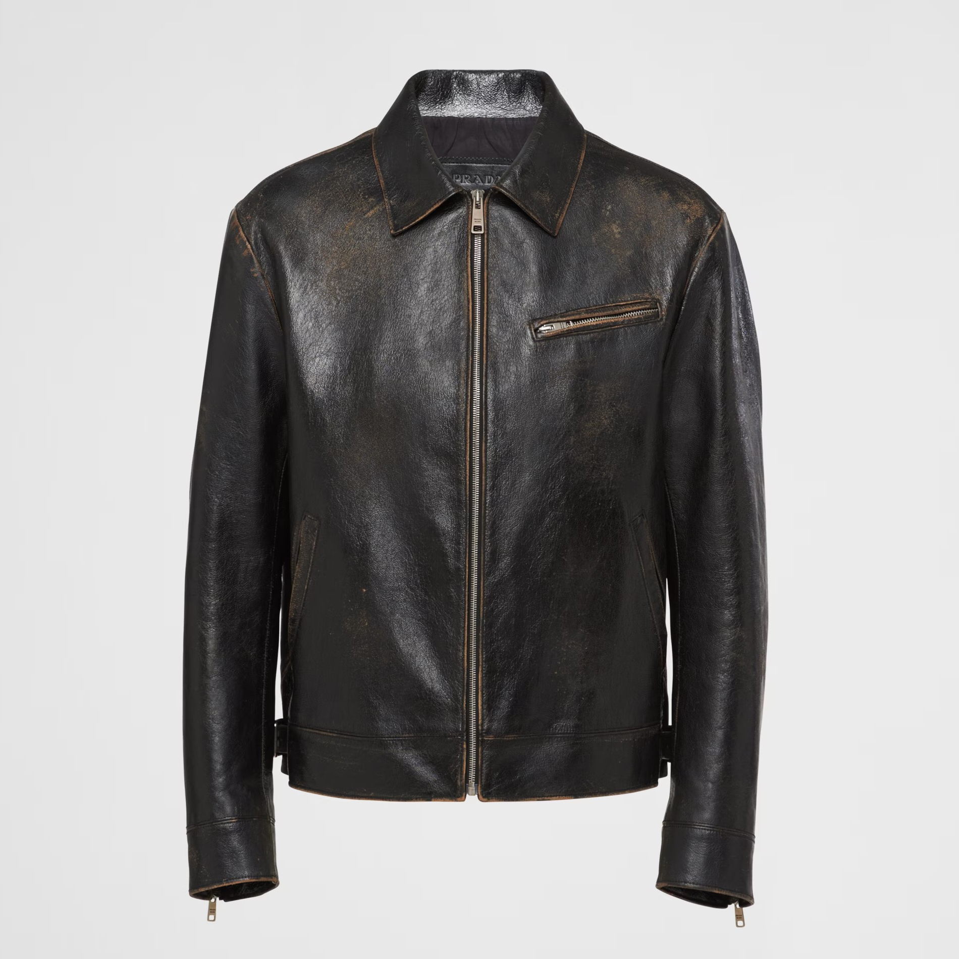 NIGO Prada Men's Autumn and Winter Solid Color Fit Lapel Zipper Long Sleeve Leather Jacket #nigo73774