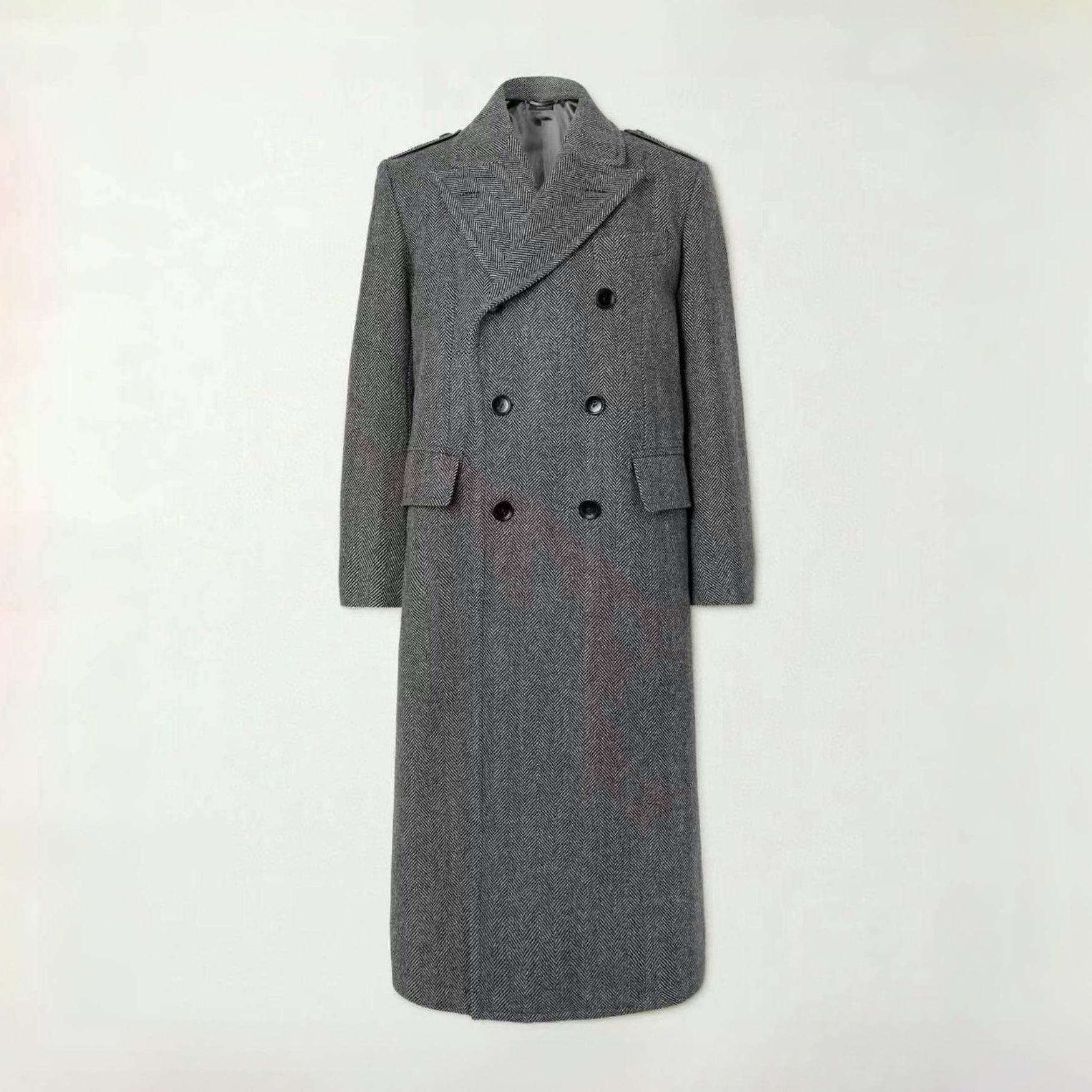 Nigo Tom Ford Women's Autumn and Winter Solid Color Herringbone Twill Knit Double Breasted Wool Long Coat Jacket #nigo73783