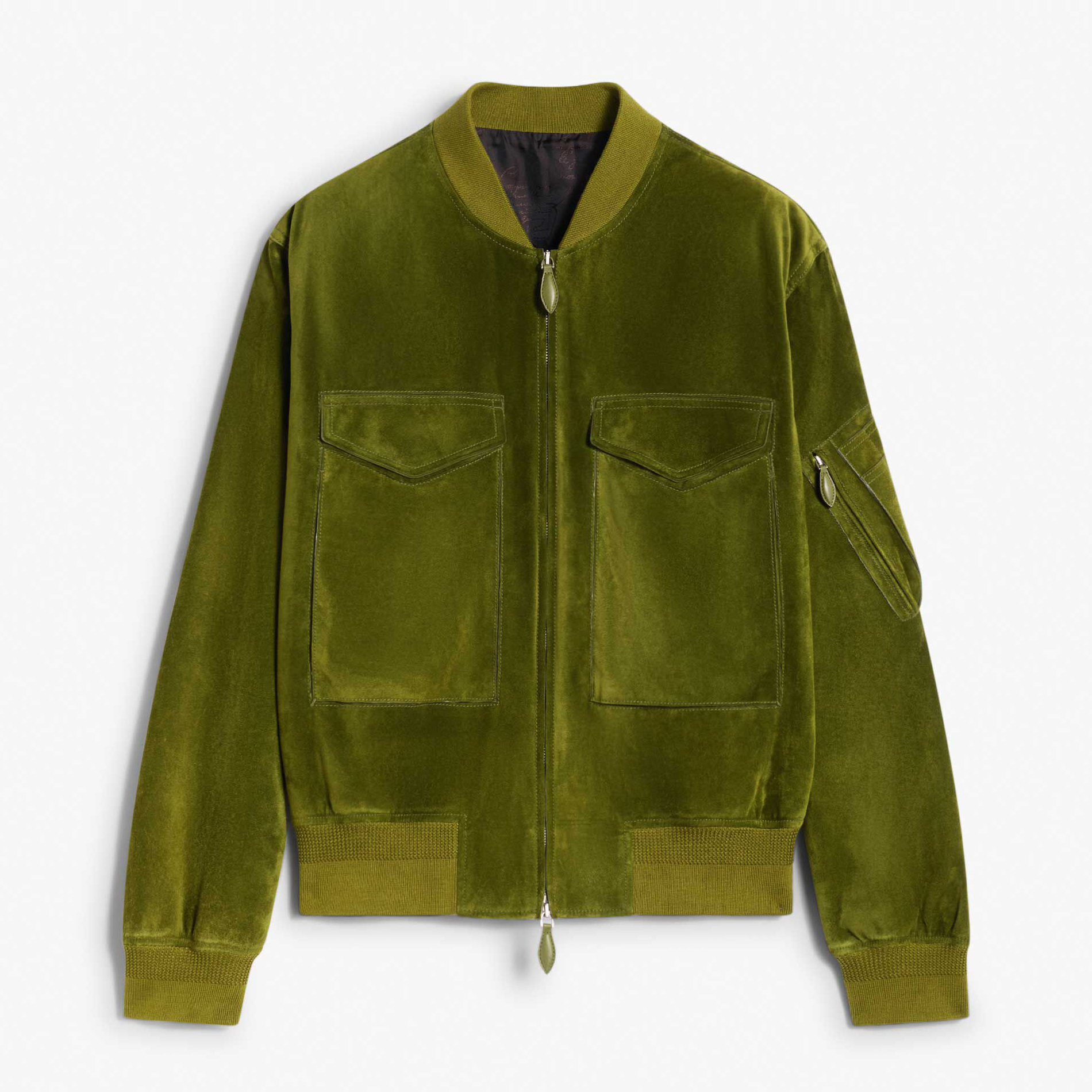 NIGO Berluti Men's Spring, Autumn And Winter Two-Way Zipper Solid Color Lapel Fit Long Sleeve Sheepskin Suede Aviator Jacket #nigo73773