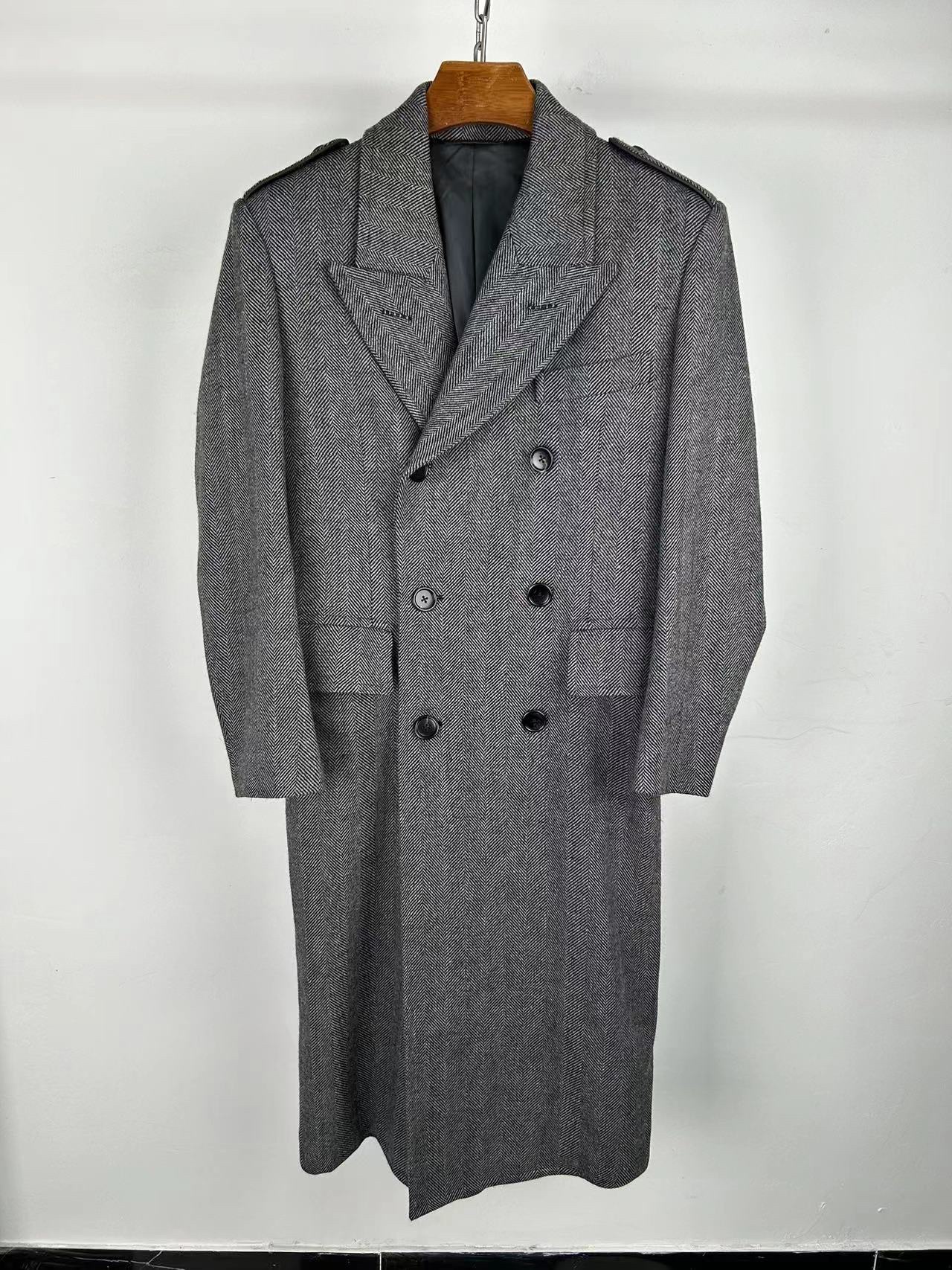 Nigo Tom Ford Women's Autumn and Winter Solid Color Herringbone Twill Knit Double Breasted Wool Long Coat Jacket #nigo73783