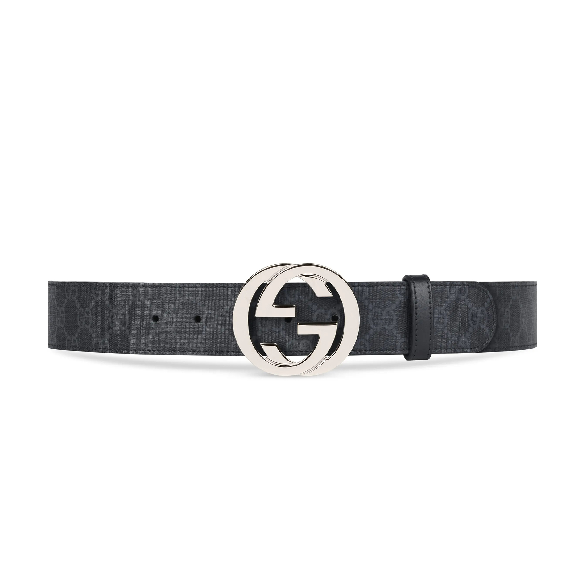 NIGO Gucci Men's Silver Logo Smooth Buckle Monogrammed Leather Belt #nigo73785