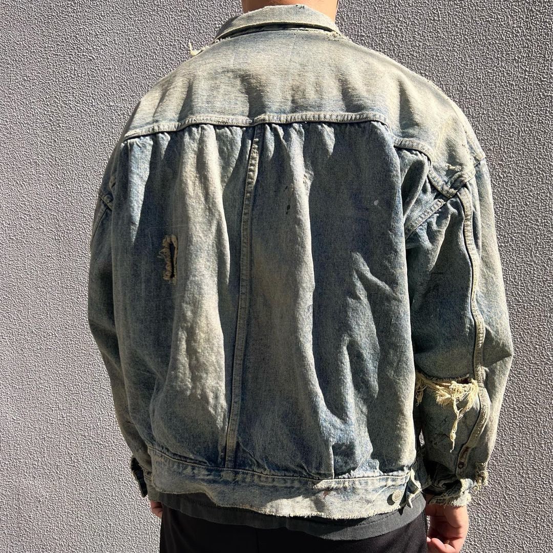 NIGO Saint Michael Men's Spring And Autumn Washed Blue Distressed Vintage Lapel Loose Long Sleeved Denim Jacket Ngvp #nigo7888