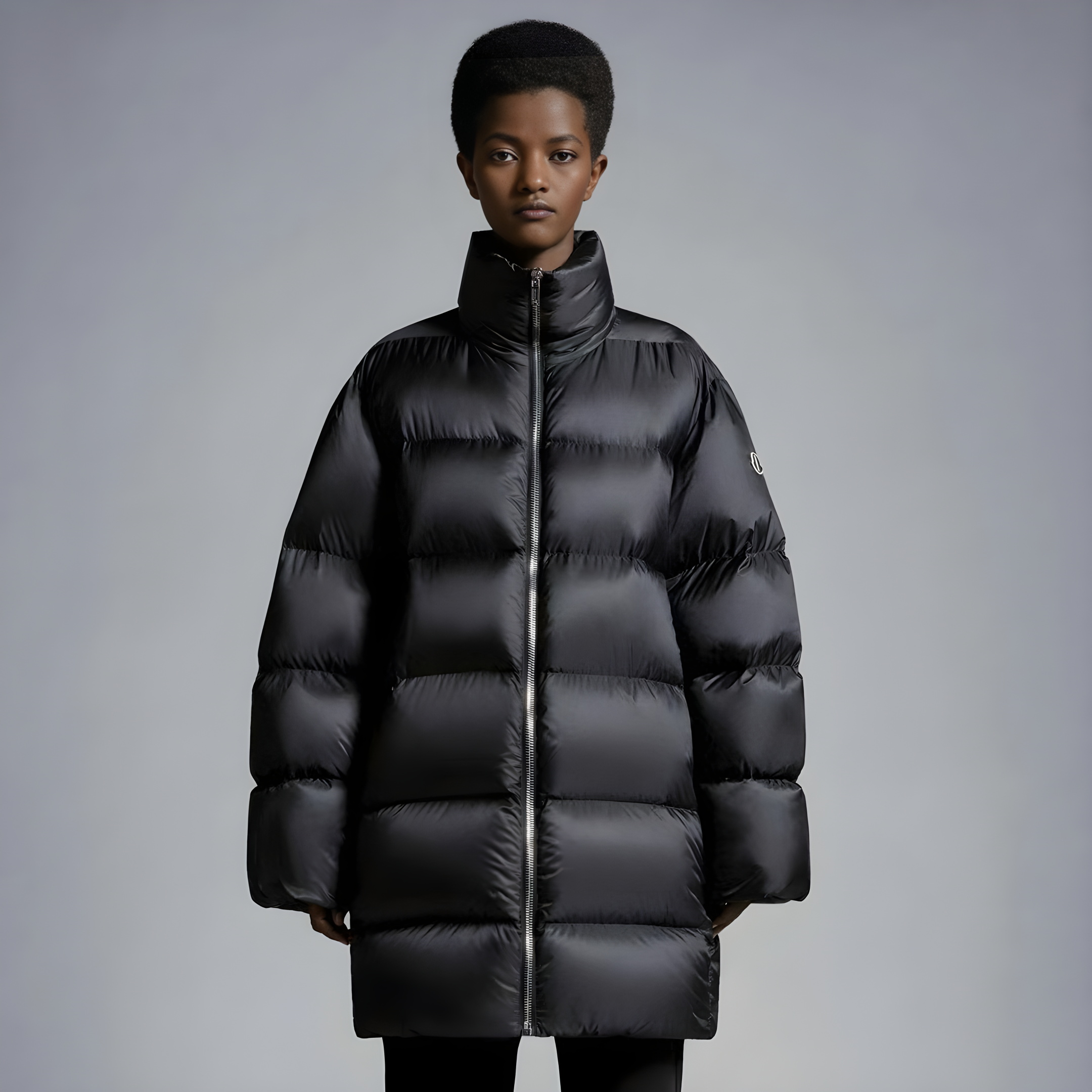 NIGO Moncler x Rick Owens Men's And Women's Winter Black Glossy Zipper Long Sleeve Puffer Down Jacket #nigo73786
