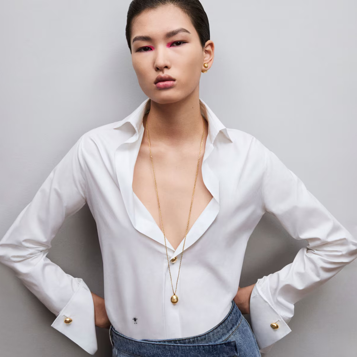 NIGO Dior Women's Spring and Autumn Solid Color Logo Embroidery V-Neck Long Sleeve Shirt #nigo73795