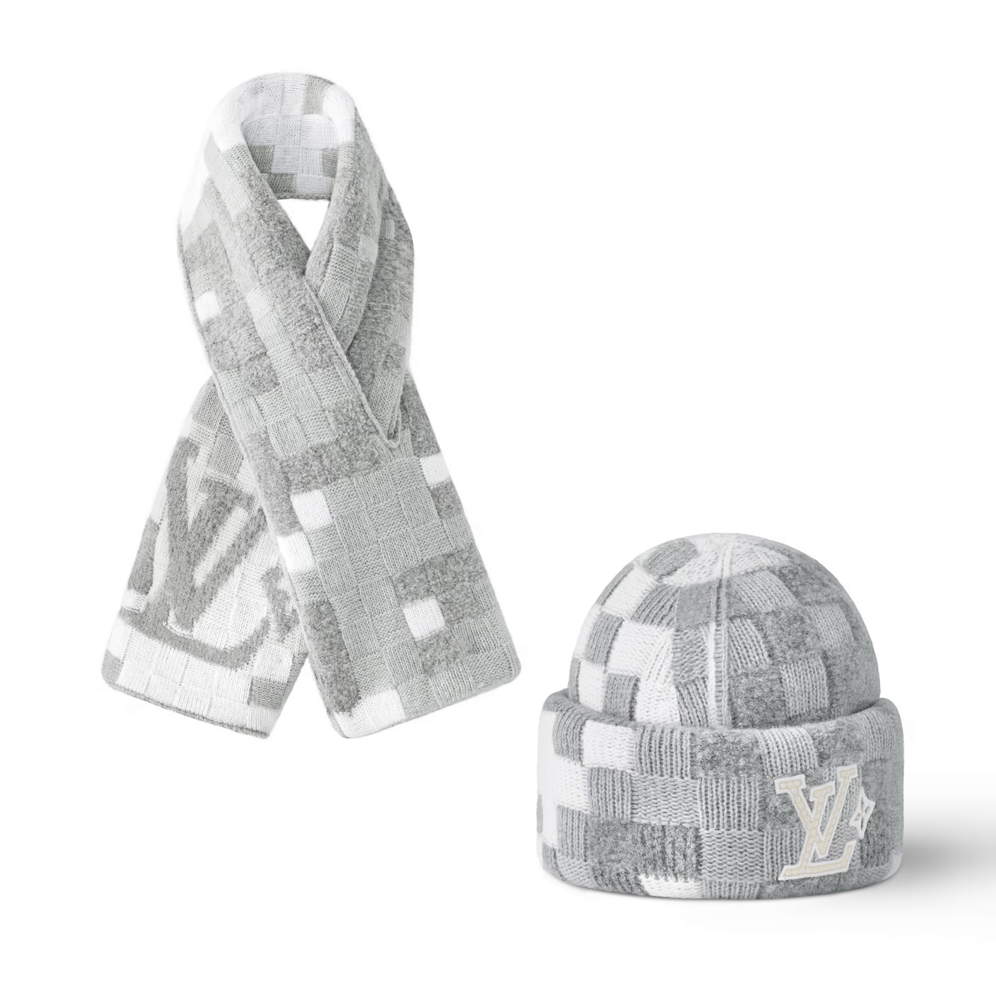 NIGO Louis Vuitton Men's and Women's Logo Embroidered Gray Sheep Wool Pom Pom Hat Cap Scarf #nigo73793