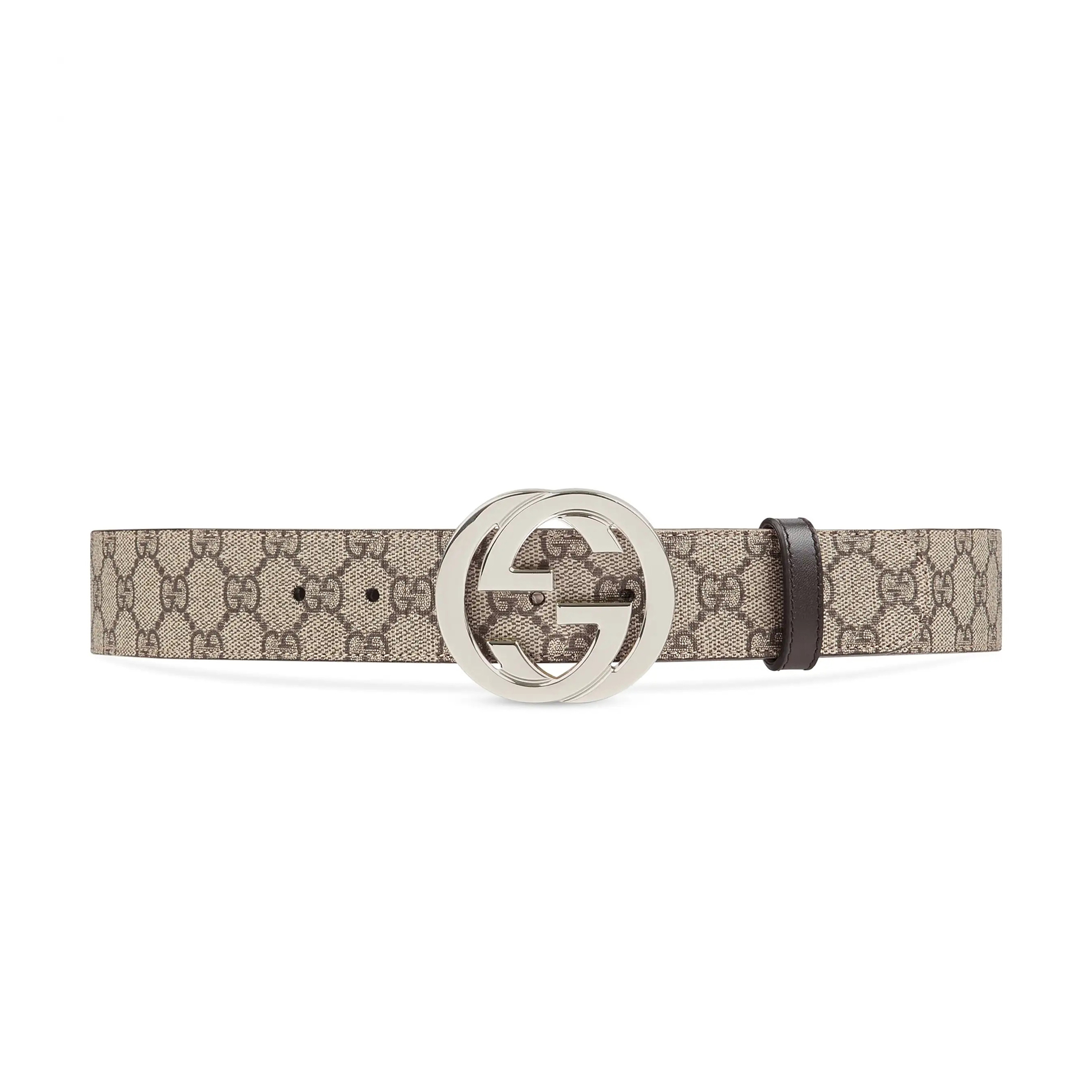 NIGO Gucci Men's Silver Logo Smooth Buckle Monogrammed Leather Belt #nigo73785