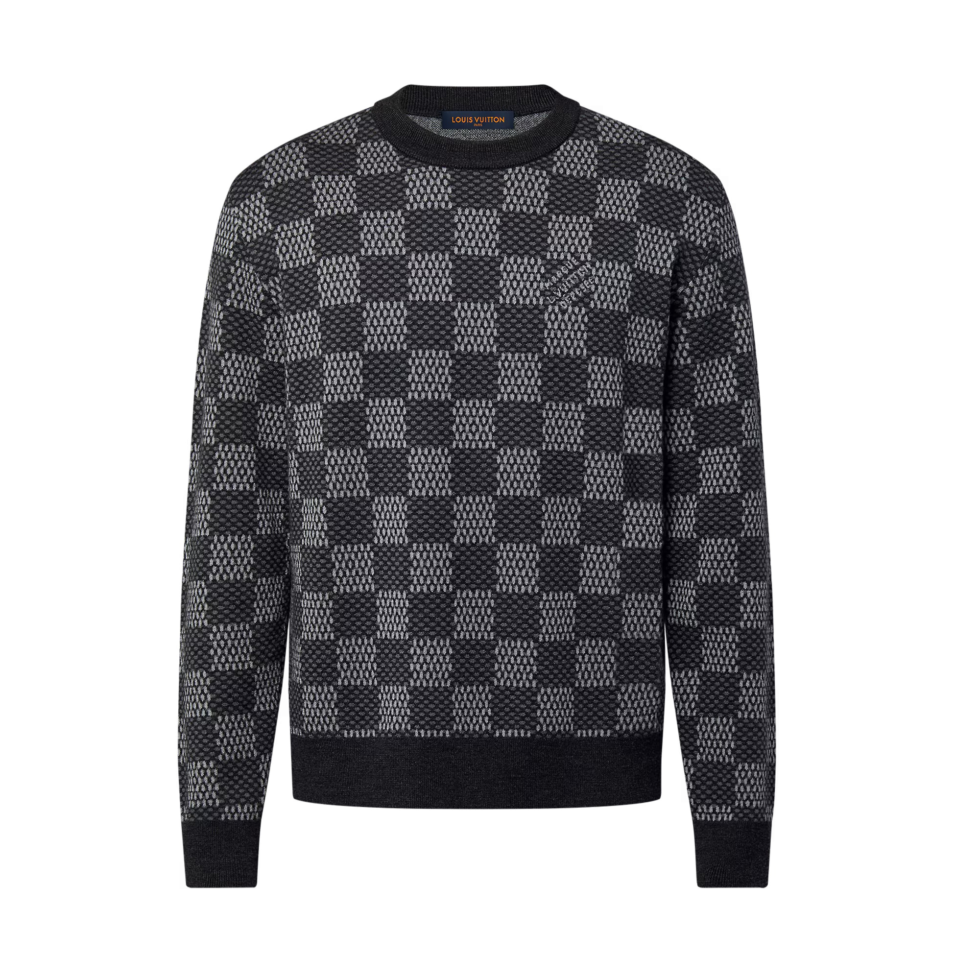NIGO Louis Vuitton Men's Spring and Autumn Black Checkerboard Print Logo Pattern Round Neck Long Sleeve Sweater #nigo73789