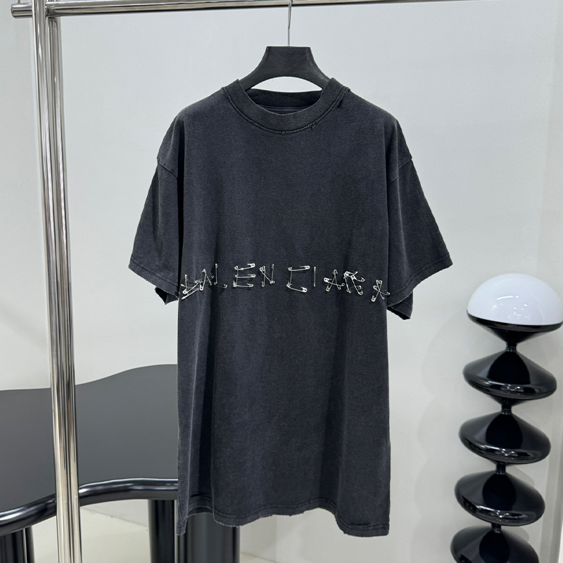 NIGO Balenciaga Men's Women's Summer Letter Vintage Destruction Solid Color Loose Short Sleeve T-Shirt Ngvp #nigo9516