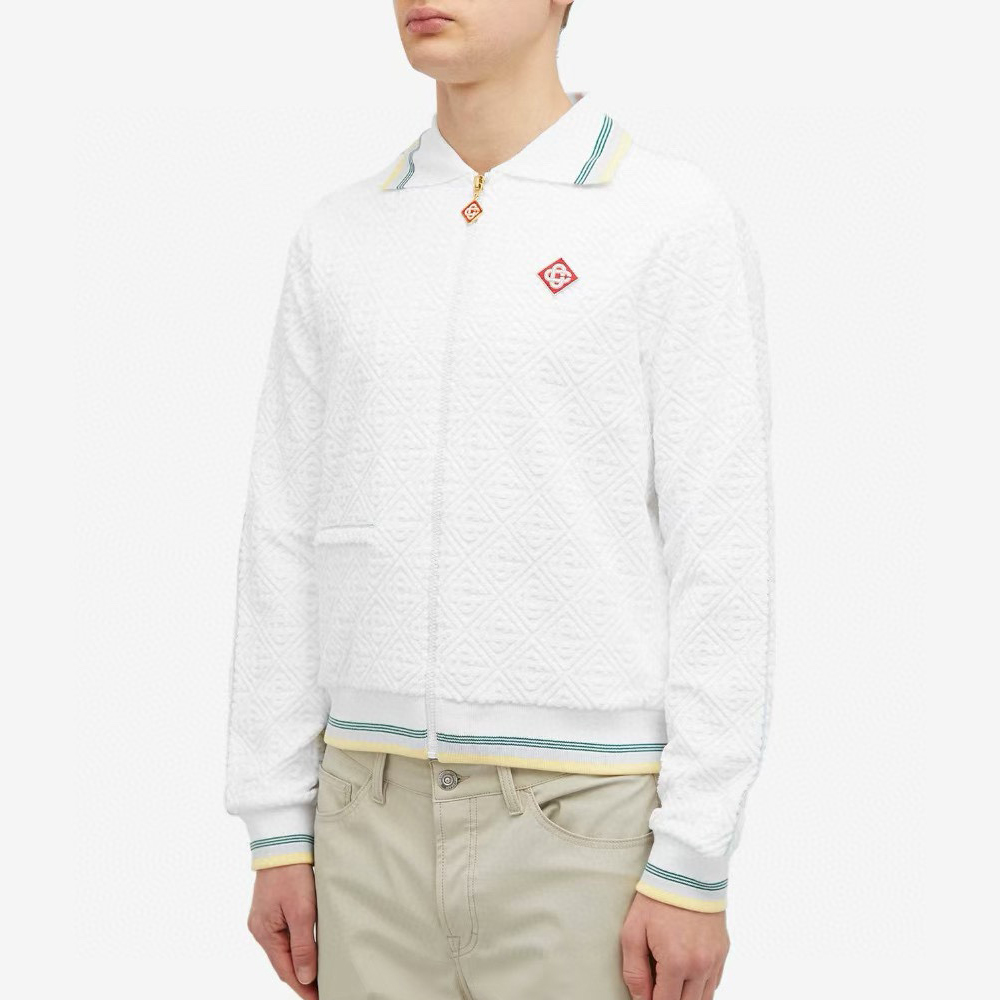 Nigo Casablanca Men's Spring & Autumn White Striped Trim Cozy Knit Zipper Lapel Long Sleeve Jacket #nigo73815