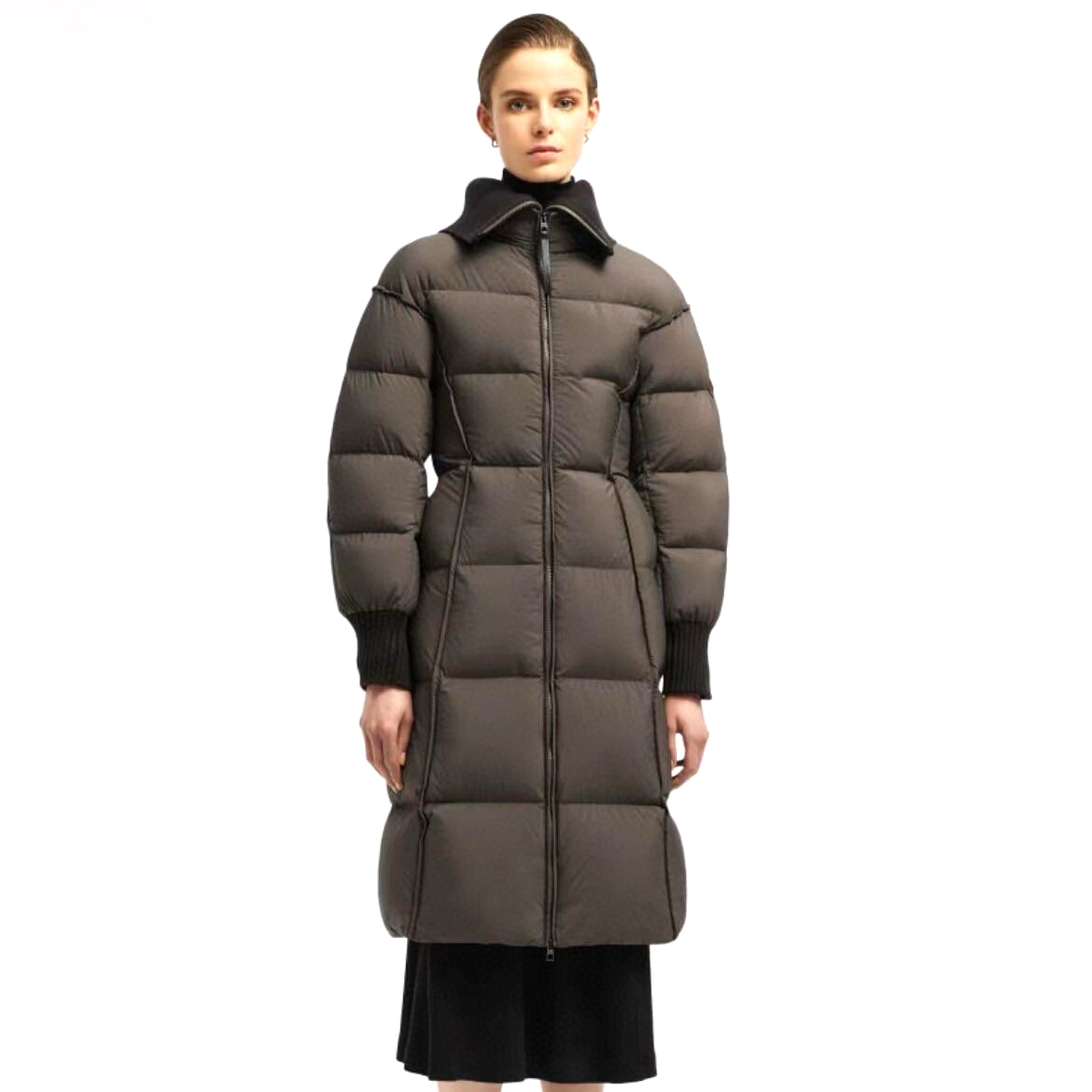 NIGO Moncler Women's Winter Solid Color Long Zipper Closure Soft Collar Knit Patchwork Down Jacket Coat #nigo73817