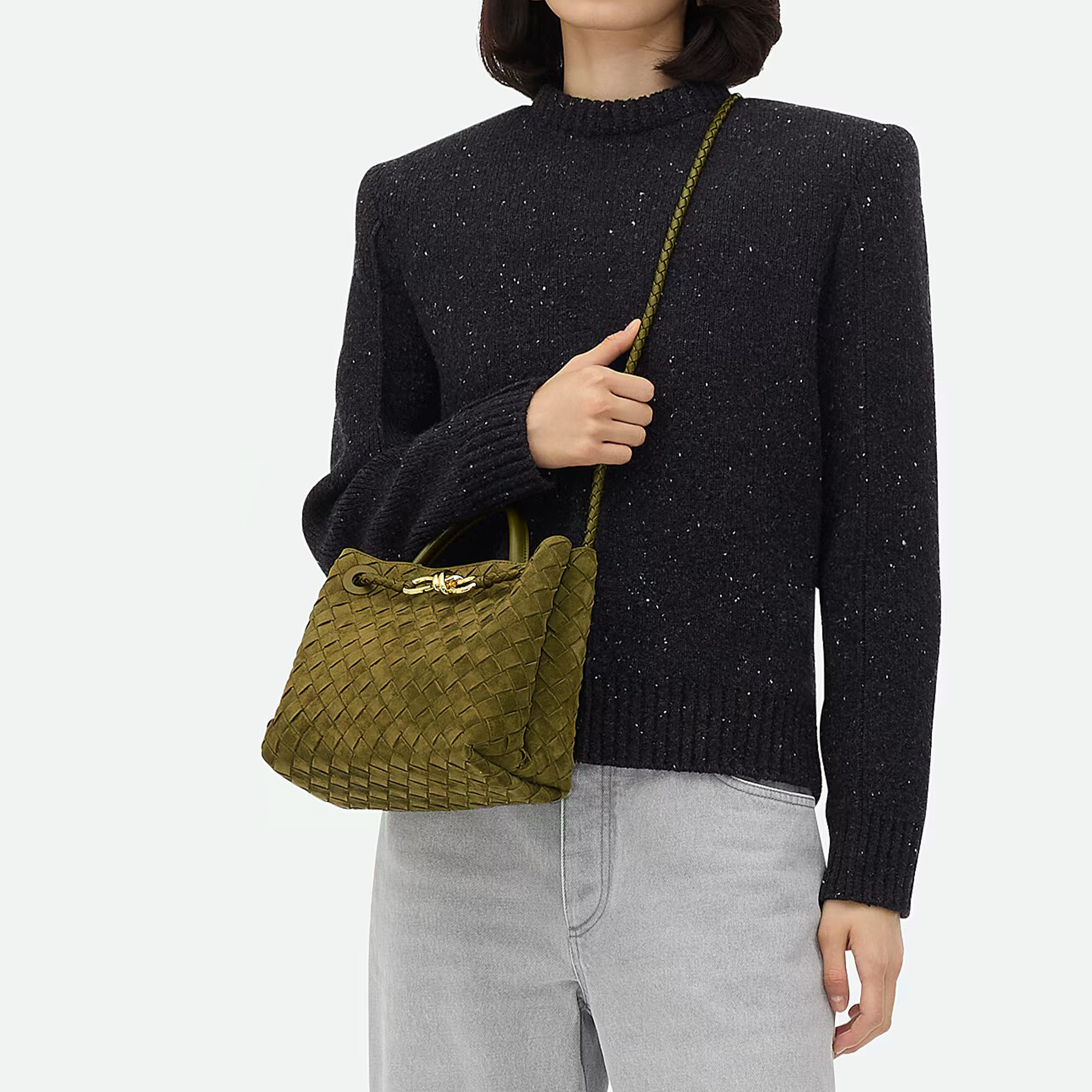 NIGO Bottega Veneta Women's Solid Check Andiamo Handbags Suede Solid Color Casual Shoulder Tote Bags 766014V1QE63361 Ngvp #nigo9522