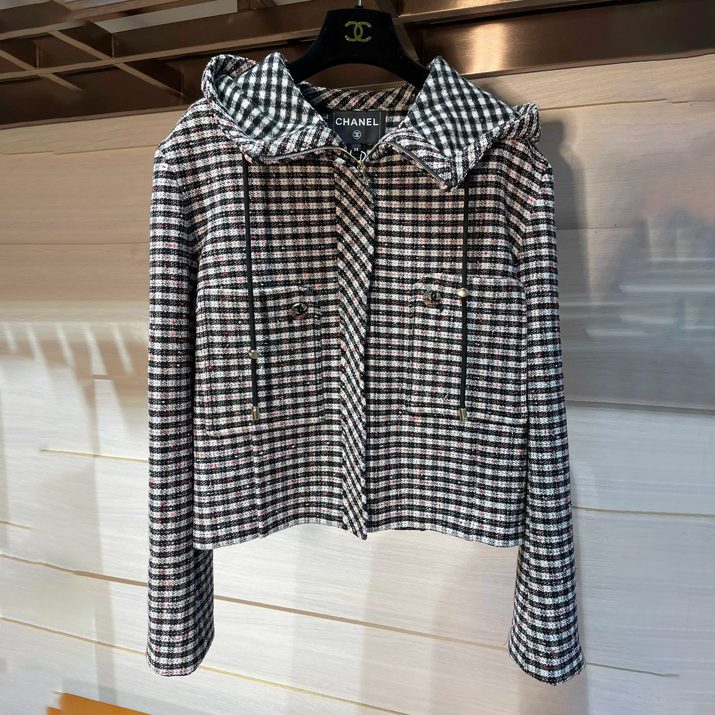 NIGO Chanel Women's Spring And Autumn Check Short Wool Twill Soft Coat Fitted Long Sleeve Hooded Jacket Ngvp #nigo9523