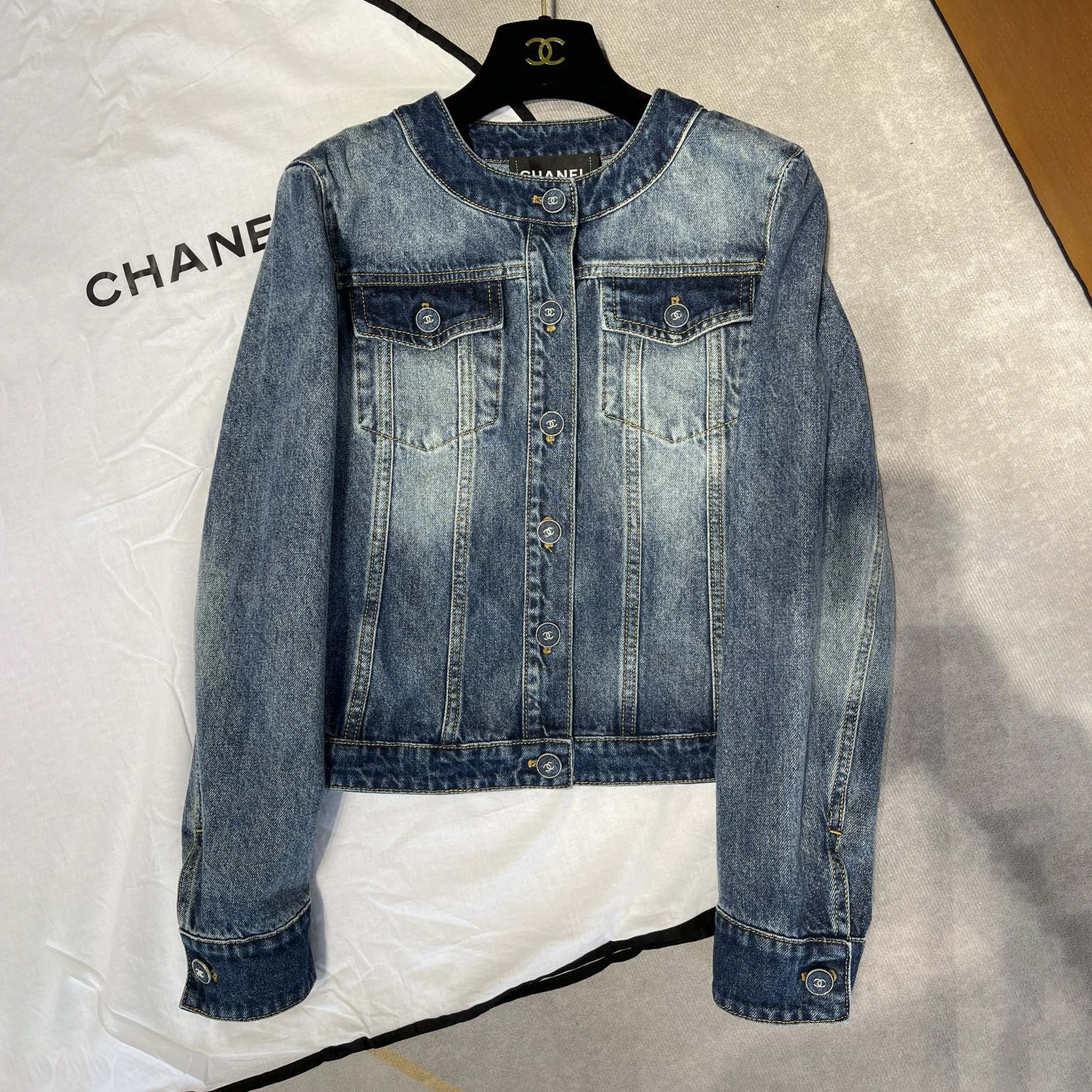 NIGO Chanel Women's Fall And Winter Blue Single Breasted Round Neck Long Sleeve Denim Jacket #nigo73836