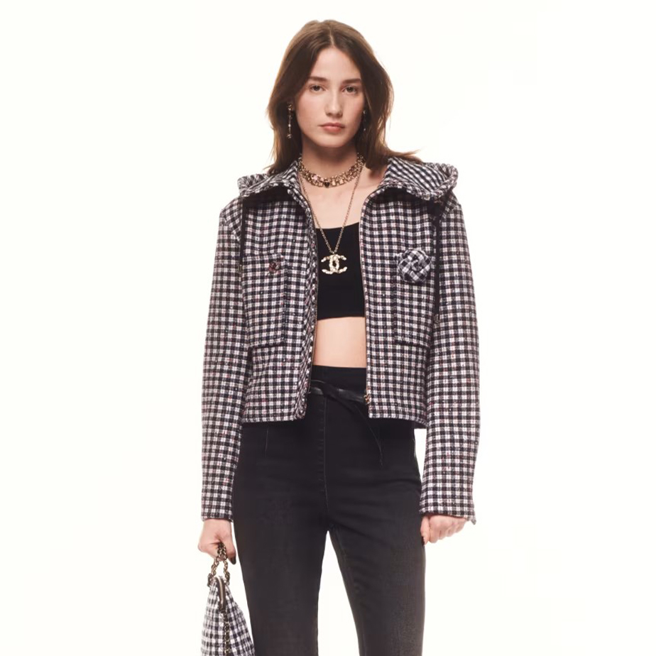 NIGO Chanel Women's Spring And Autumn Check Short Wool Twill Soft Coat Fitted Long Sleeve Hooded Jacket Ngvp #nigo9523