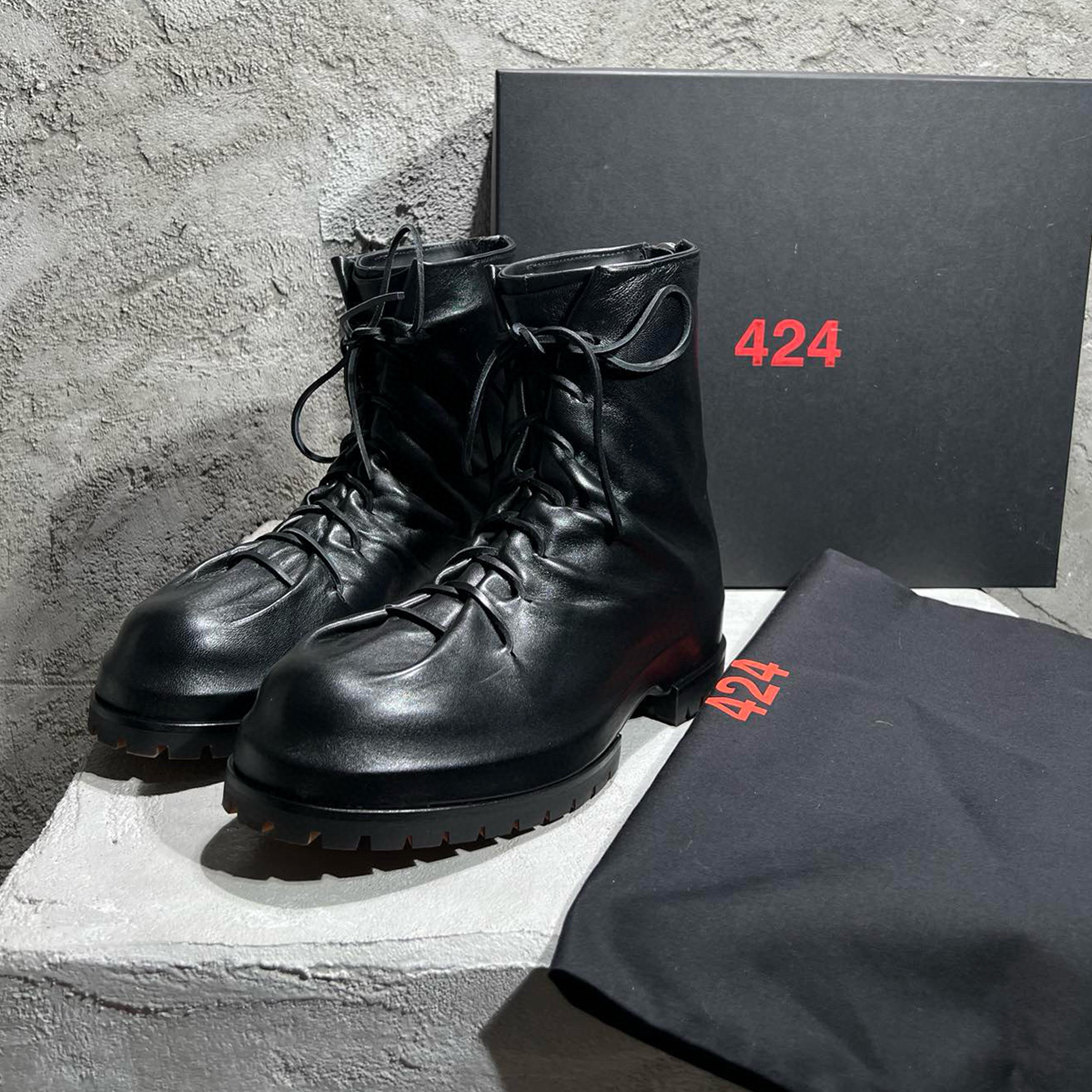 NIGO 424 Men's Head Sheepskin Round Toe Lace Up Mid Calf Boots Pleated Dark Style Chunky Heel Thick Bottom Height Increasing Martin Boots Shoes #nigo71713