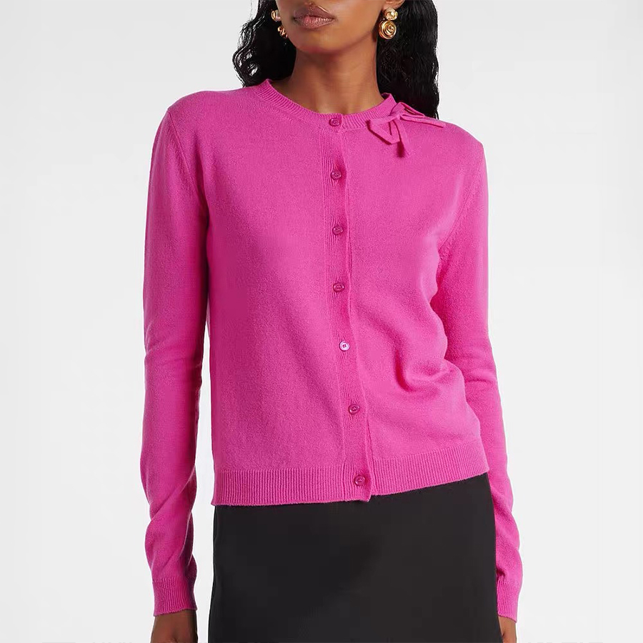 NIGO Valentino Women's Spring And Autumn Bow Wool Long Sleeve Knitted Solid Color Cardigan Ngvp #nigo9525